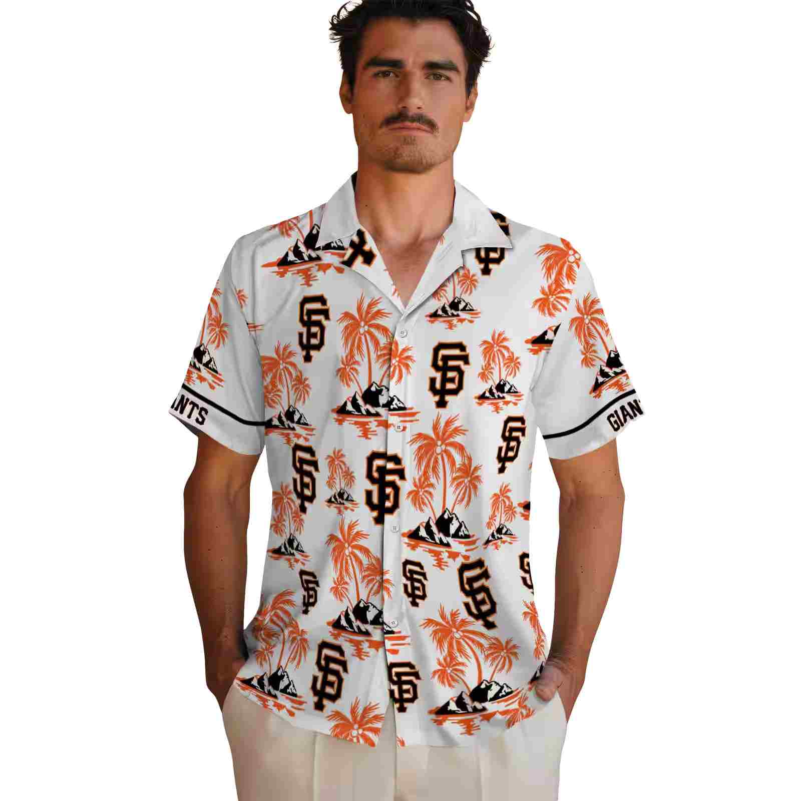 san francisco giants palm island print orange white hawaiian shirt fashion forward