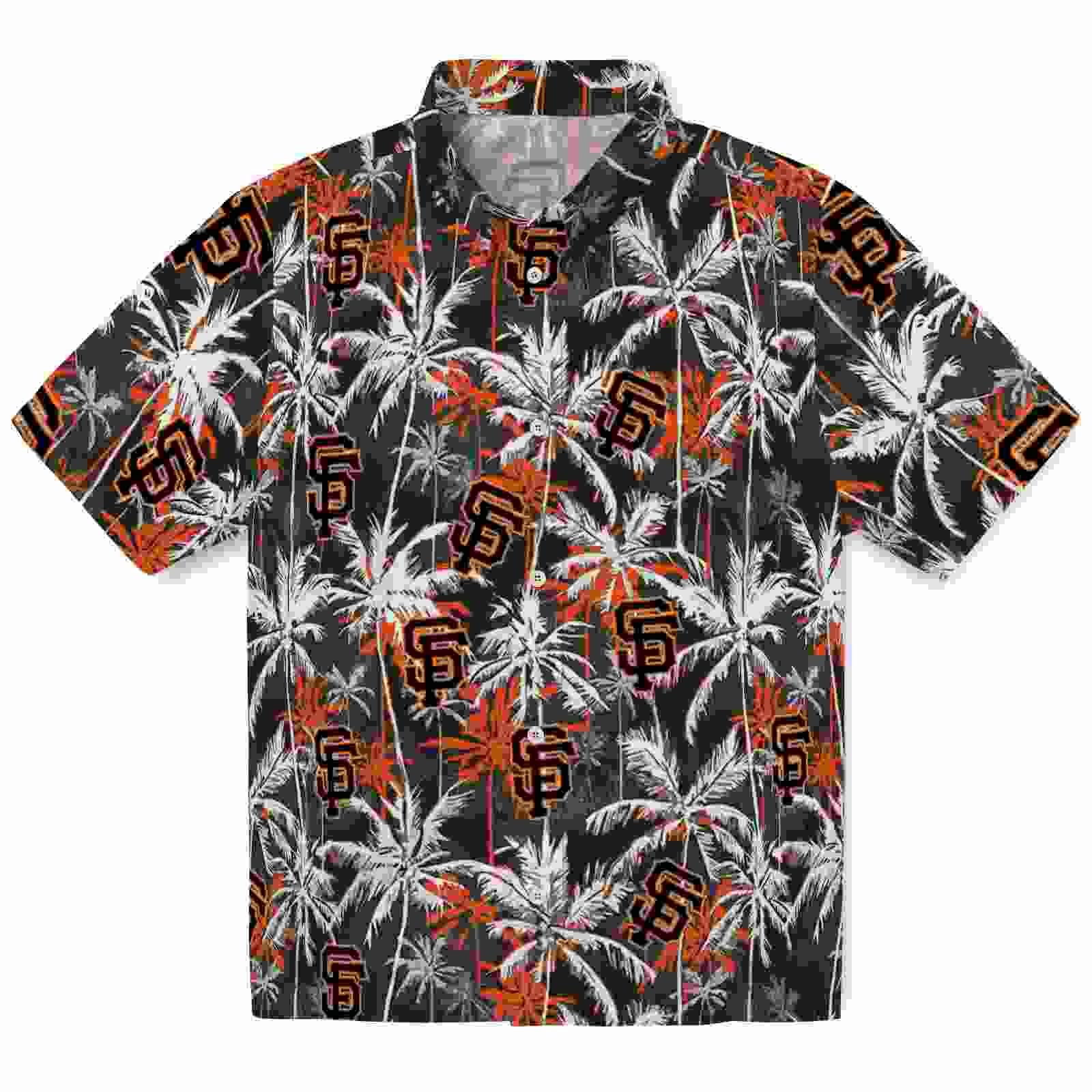 San Francisco Giants Palm Pattern Orange Black Hawaiian Shirt