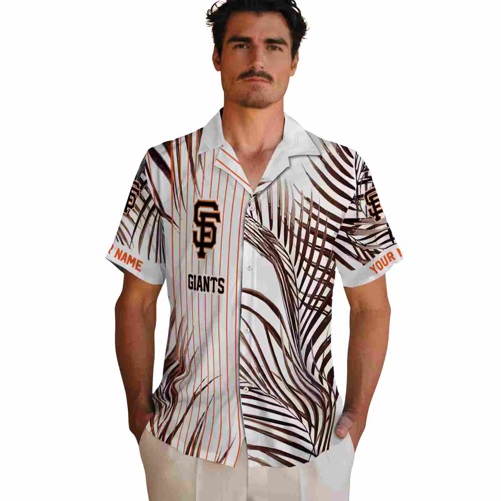 san francisco giants palm stripes orange black white hawaiian shirt fashion forward