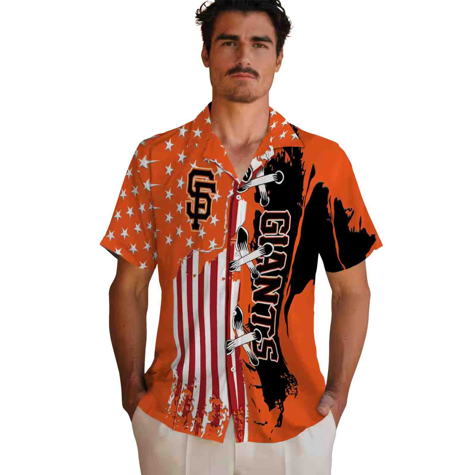 san francisco giants stitched flag orange hawaiian shirt fashion forward