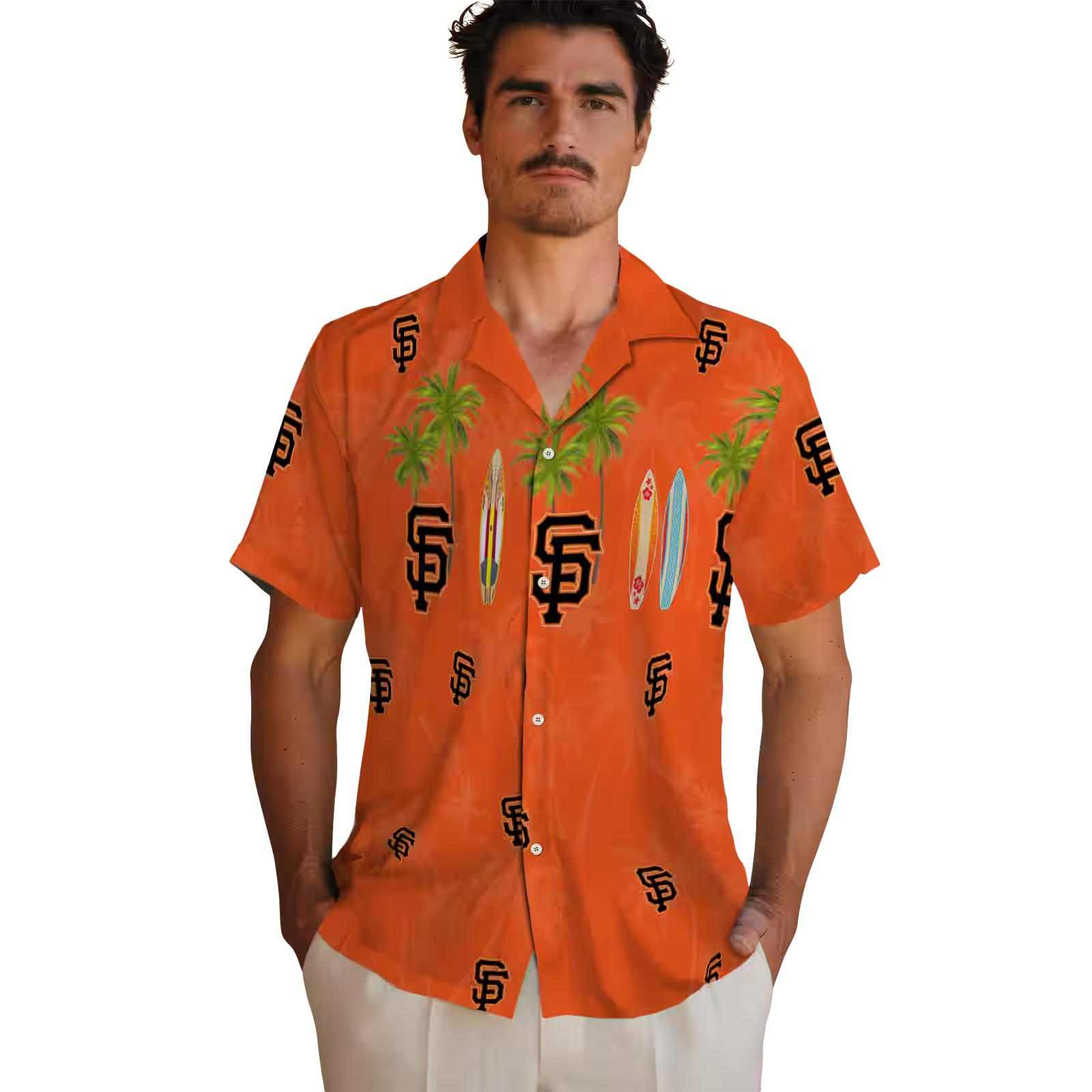 san francisco giants surfboard palm orange hawaiian shirt fashion forward