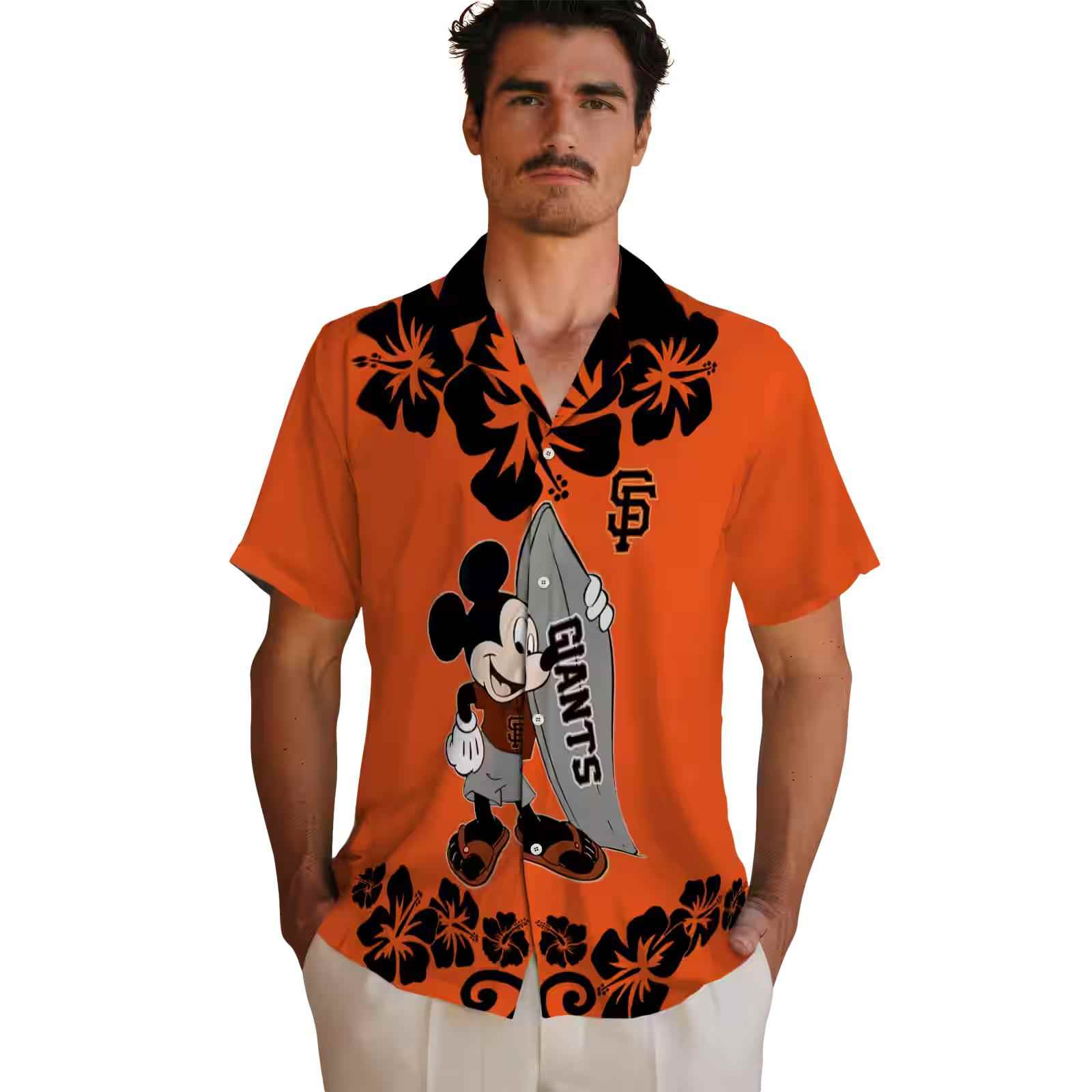 san francisco giants surfing mickey orange hawaiian shirt fashion forward