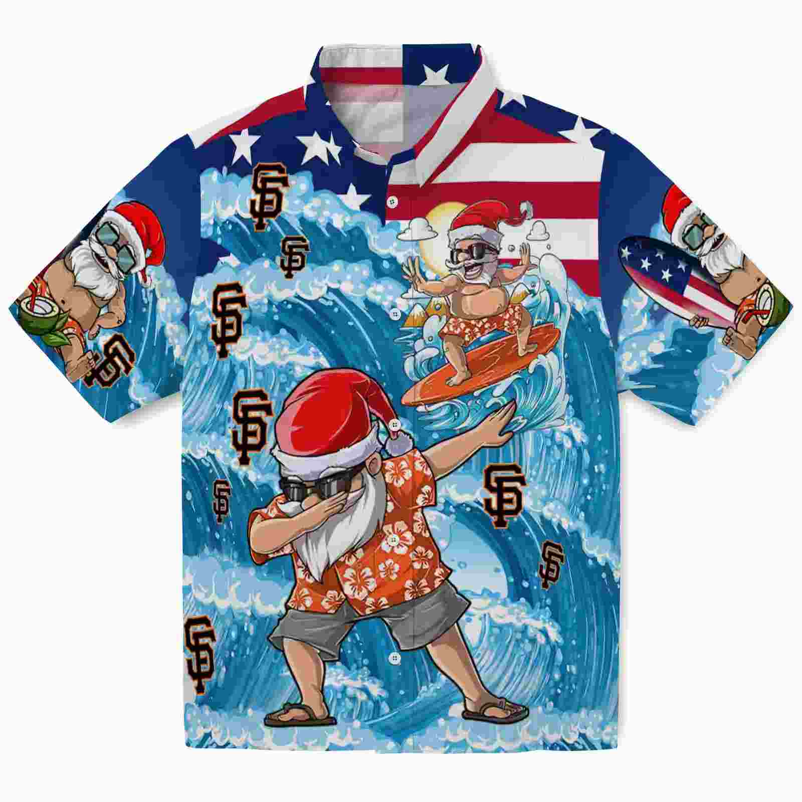 San Francisco Giants Surfing Santa Blue Hawaiian Shirt