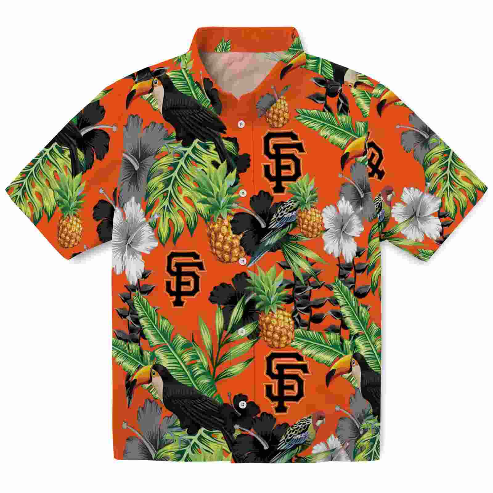 San Francisco Giants Toucan Hibiscus Pineapple Orange Green Hawaiian Shirt