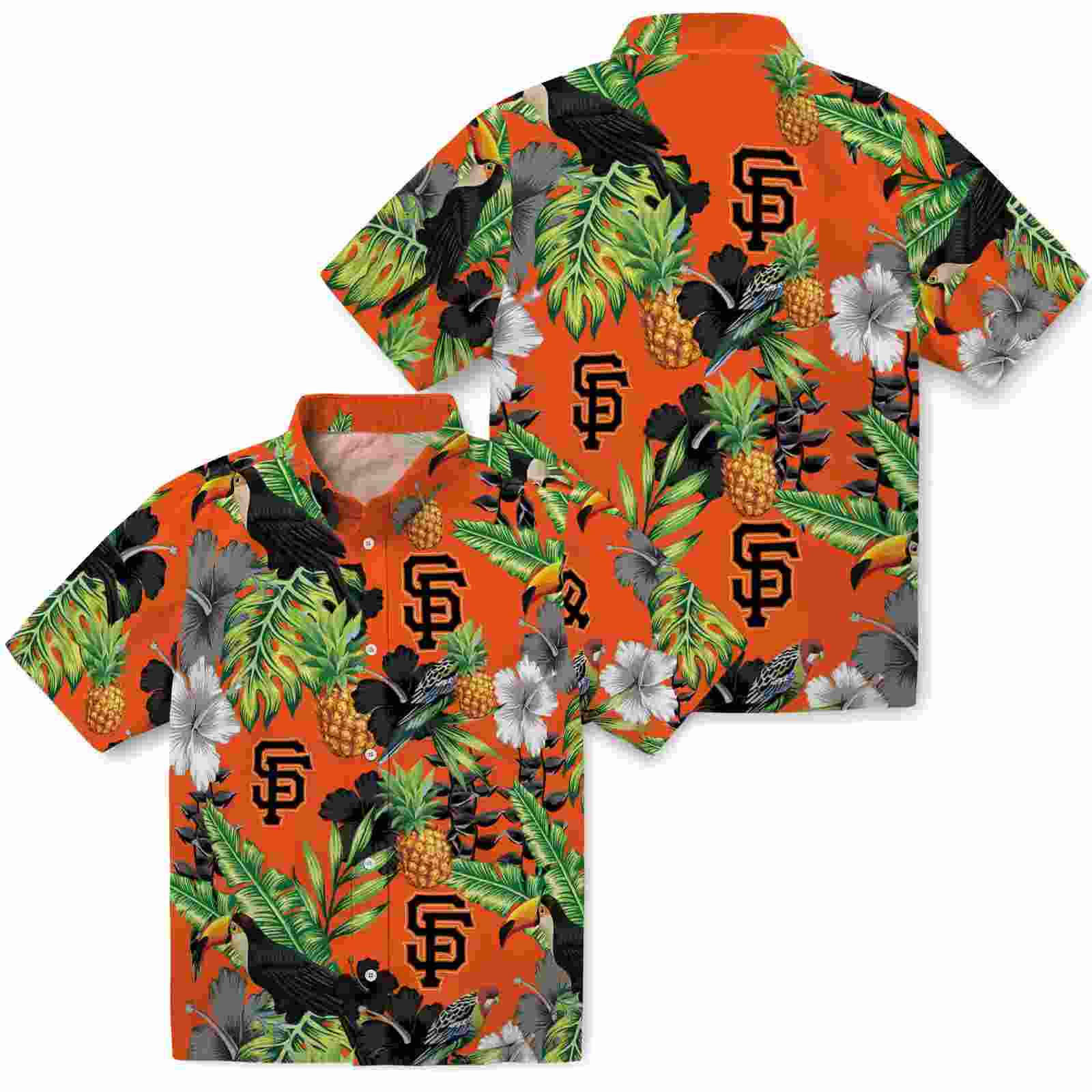 san francisco giants toucan hibiscus pineapple orange green hawaiian shirt high quality