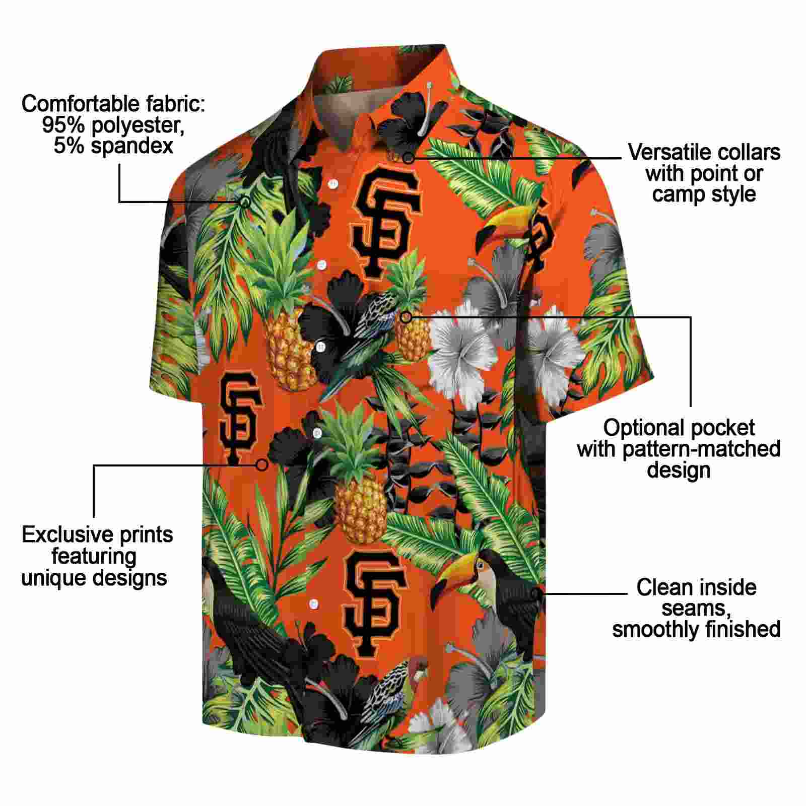 san francisco giants toucan hibiscus pineapple orange green hawaiian shirt new arrival