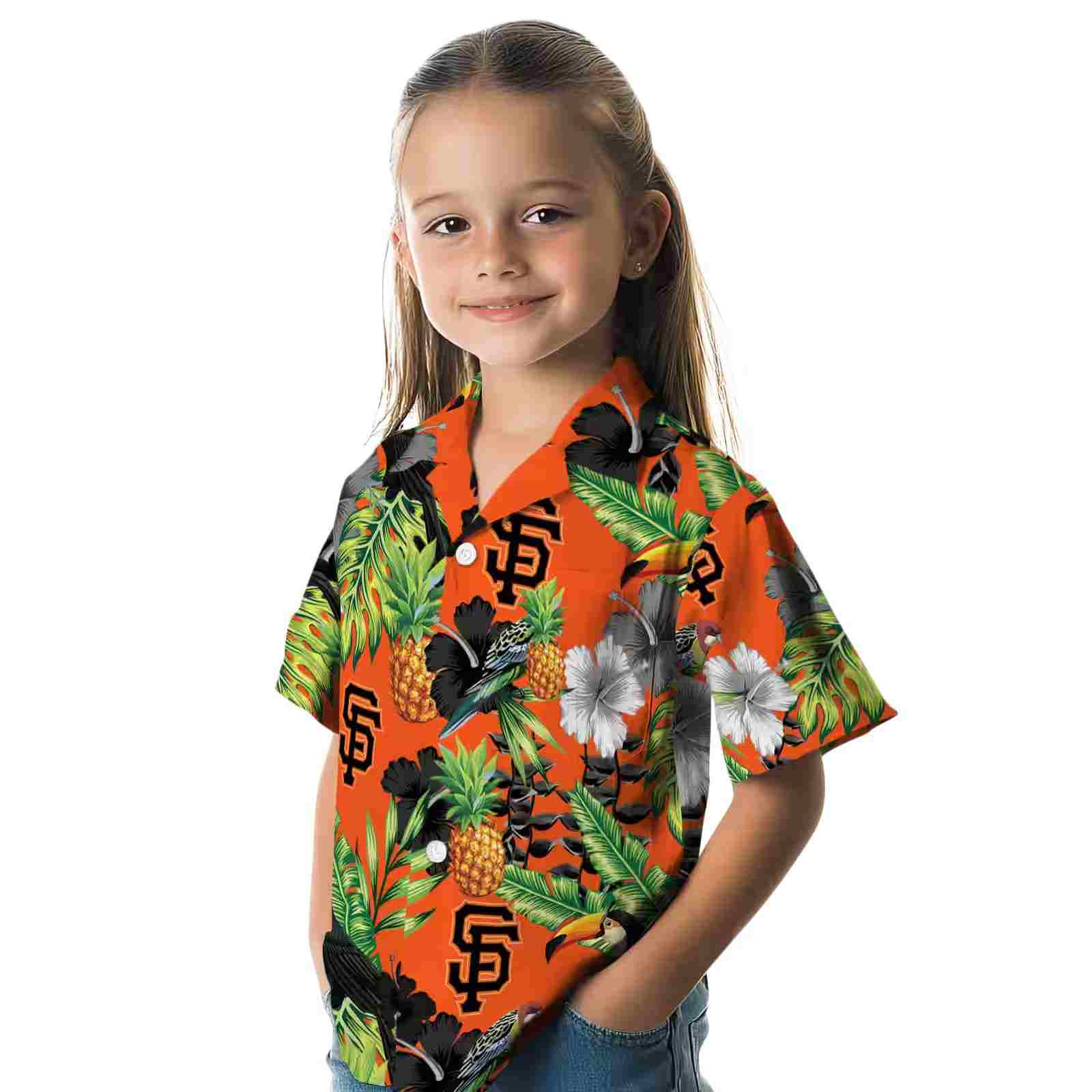 san francisco giants toucan hibiscus pineapple orange green hawaiian shirt premium grade