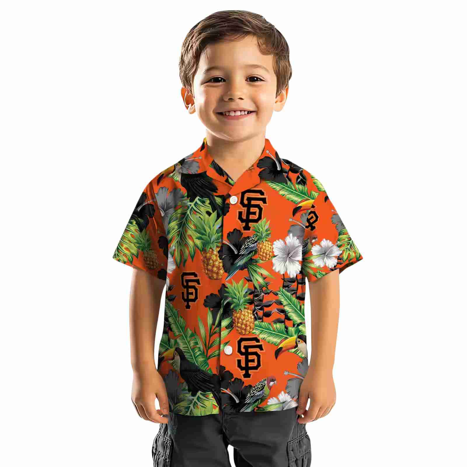 san francisco giants toucan hibiscus pineapple orange green hawaiian shirt top rated