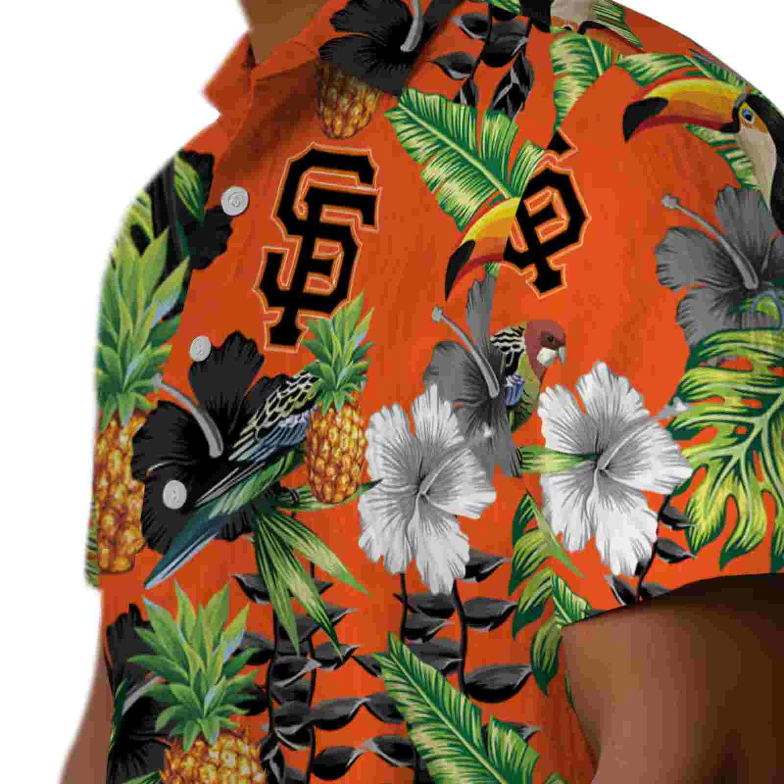 san francisco giants toucan hibiscus pineapple orange green hawaiian shirt trendy