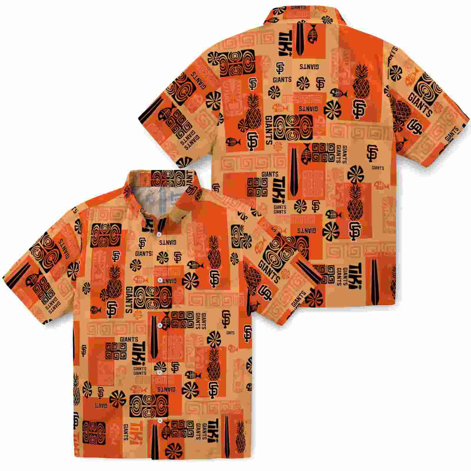 san francisco giants tribal symbols orange hawaiian shirt high quality