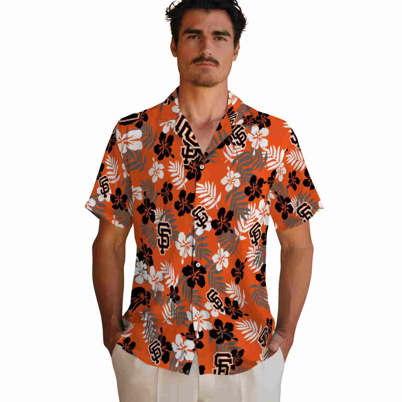 san francisco giants tropical floral orange hawaiian shirt fashion forward