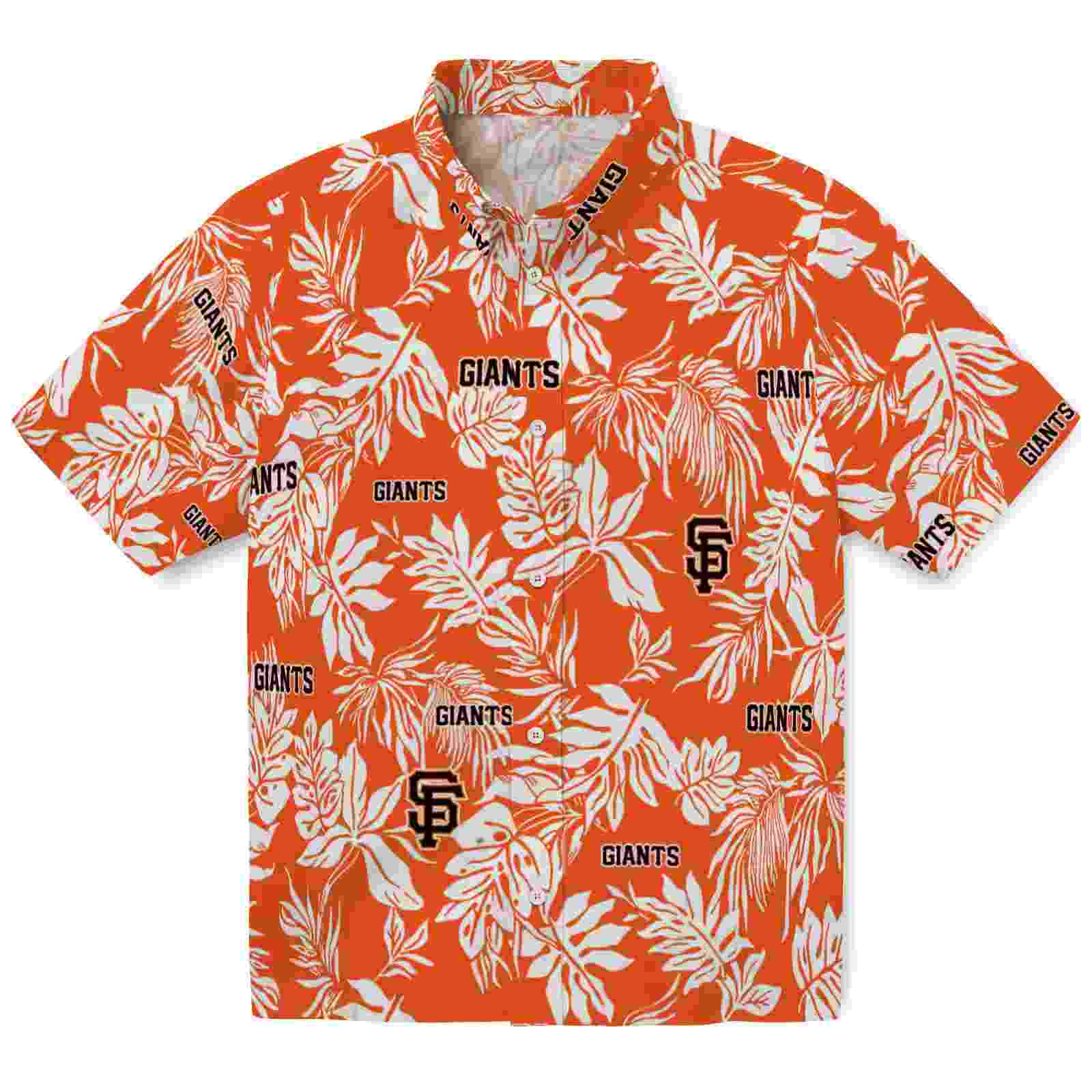 san francisco giants tropical leaf orange white hawaiian shirt best selling