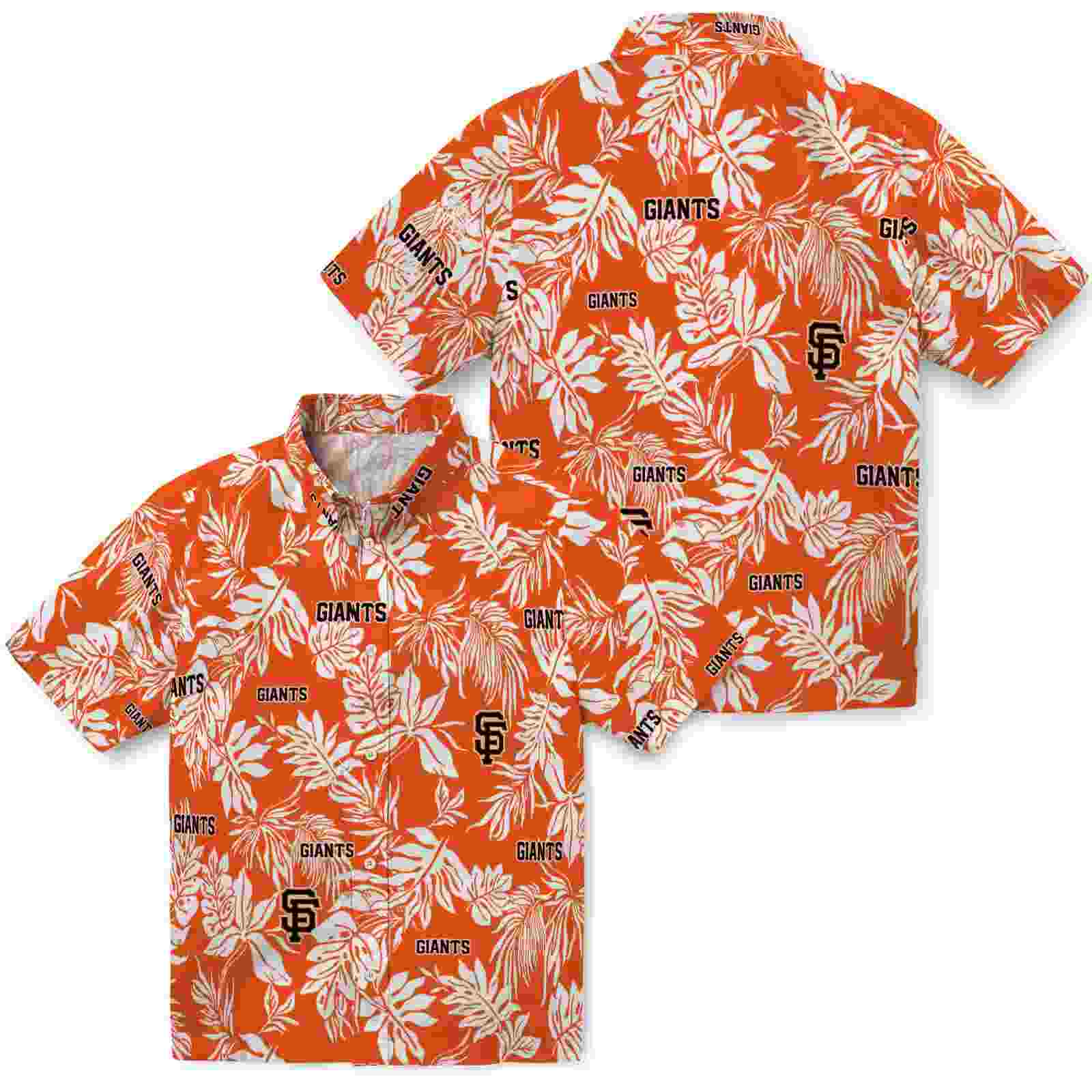 san francisco giants tropical leaf orange white hawaiian shirt high quality