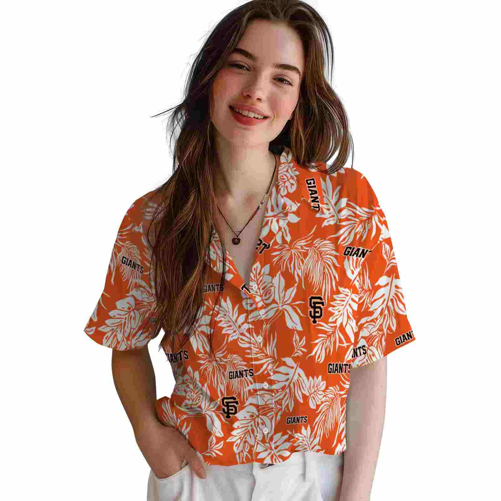 san francisco giants tropical leaf orange white hawaiian shirt latest model