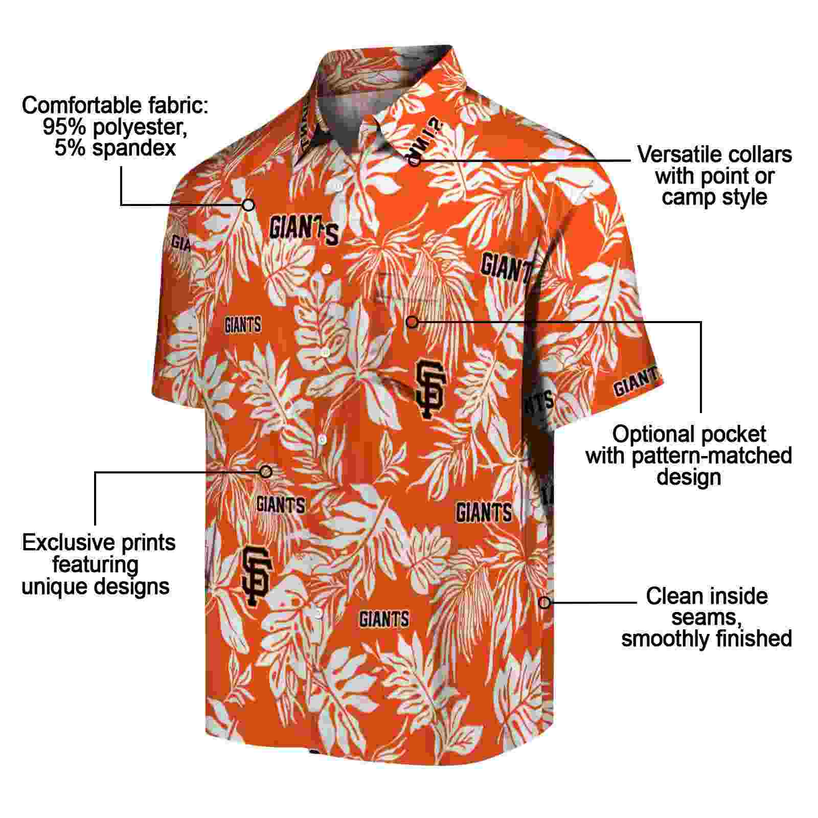 san francisco giants tropical leaf orange white hawaiian shirt new arrival