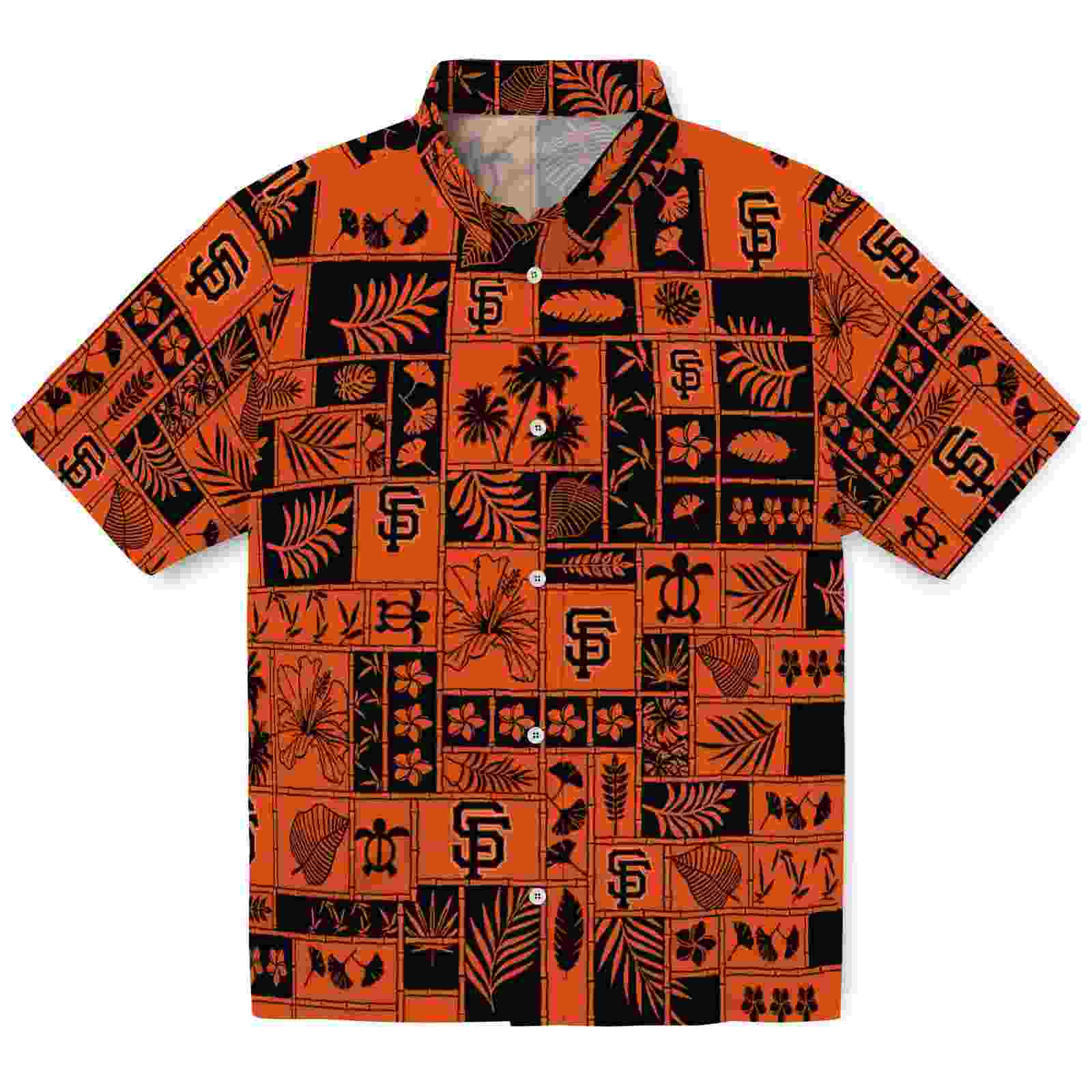 San Francisco Giants Tropical Patchwork Orange Black Hawaiian Shirt