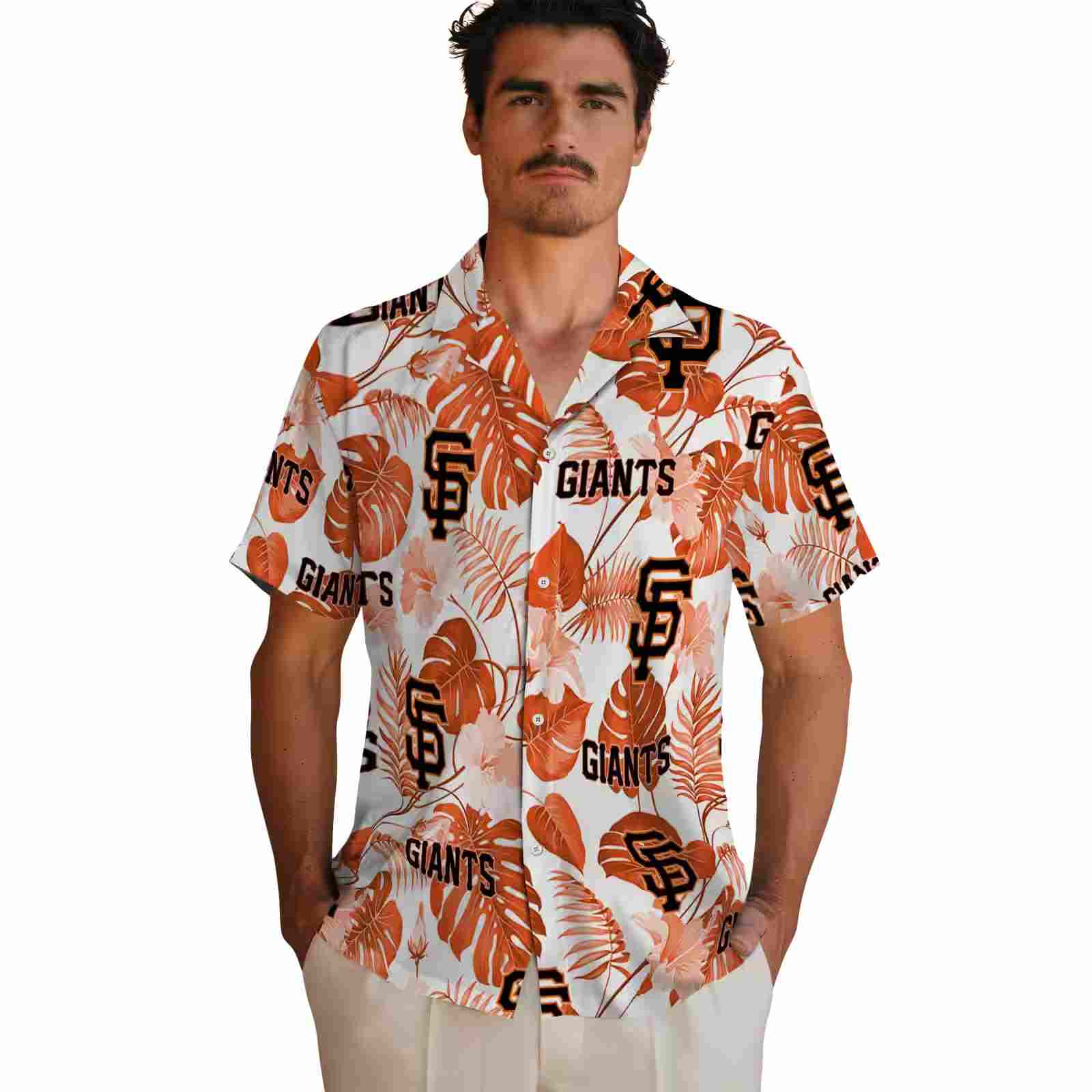 san francisco giants tropical plants orange white hawaiian shirt fashion forward