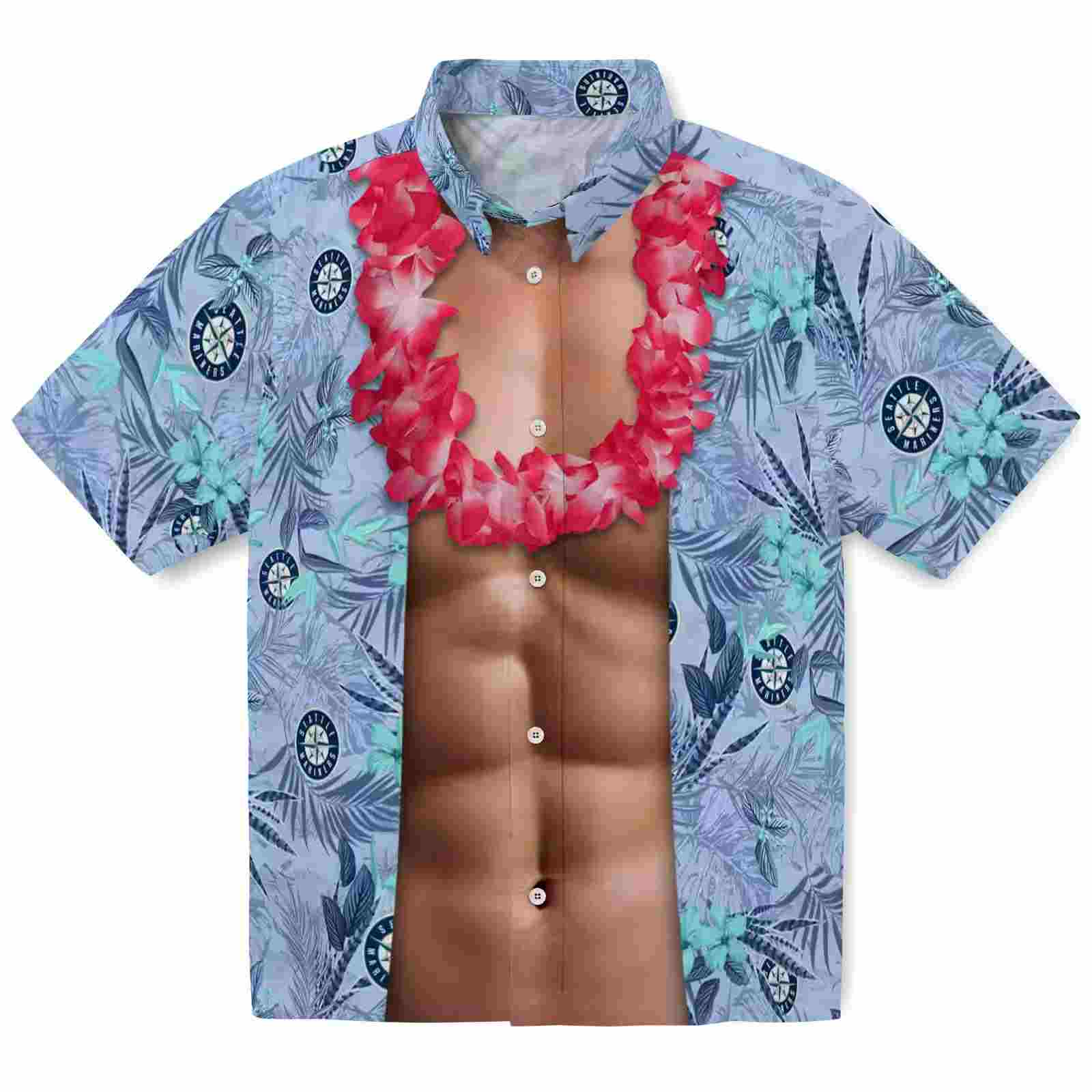 Seattle Mariners Chest Illusion Navy Blue Hawaiian Shirt