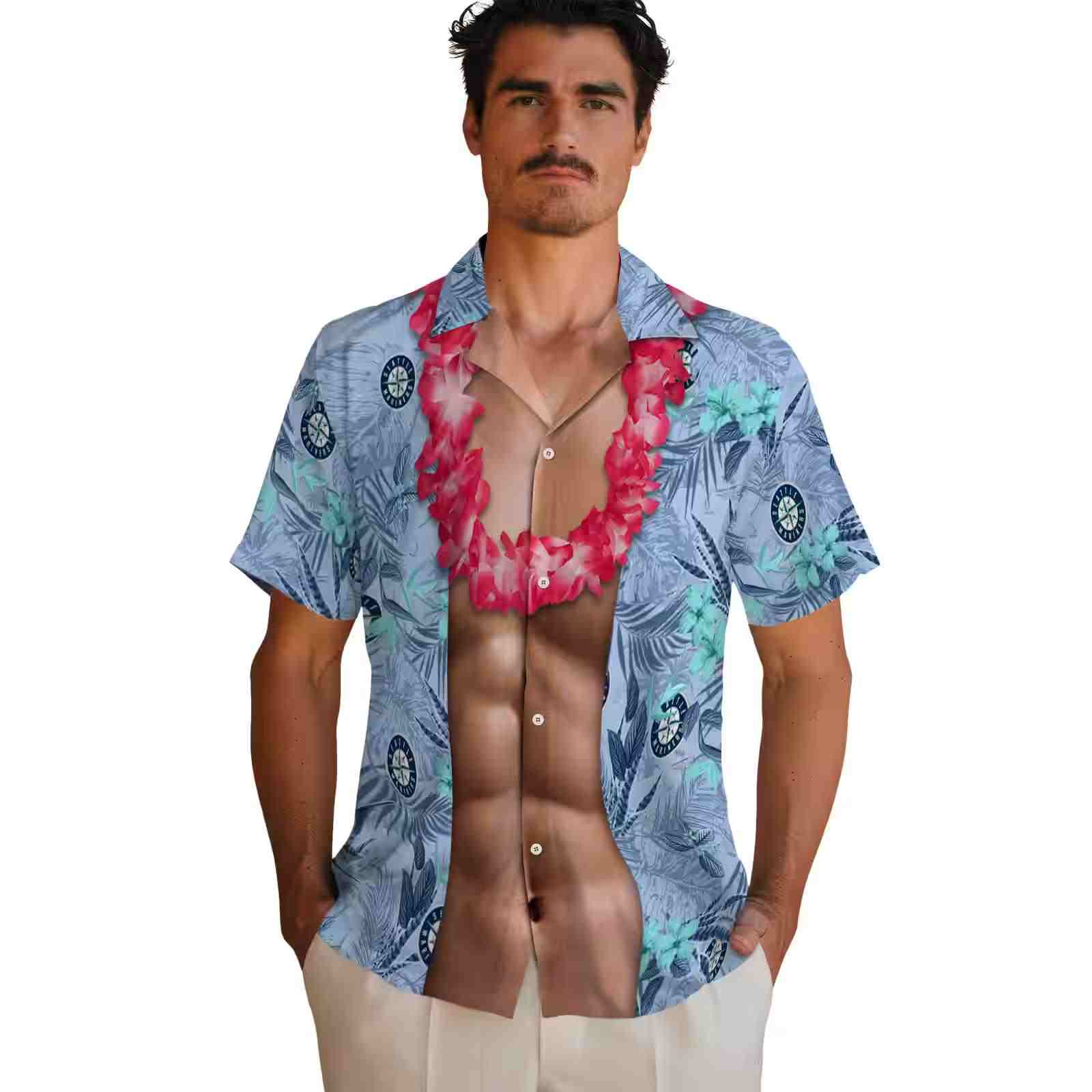 seattle mariners chest illusion navy blue hawaiian shirt fashion forward