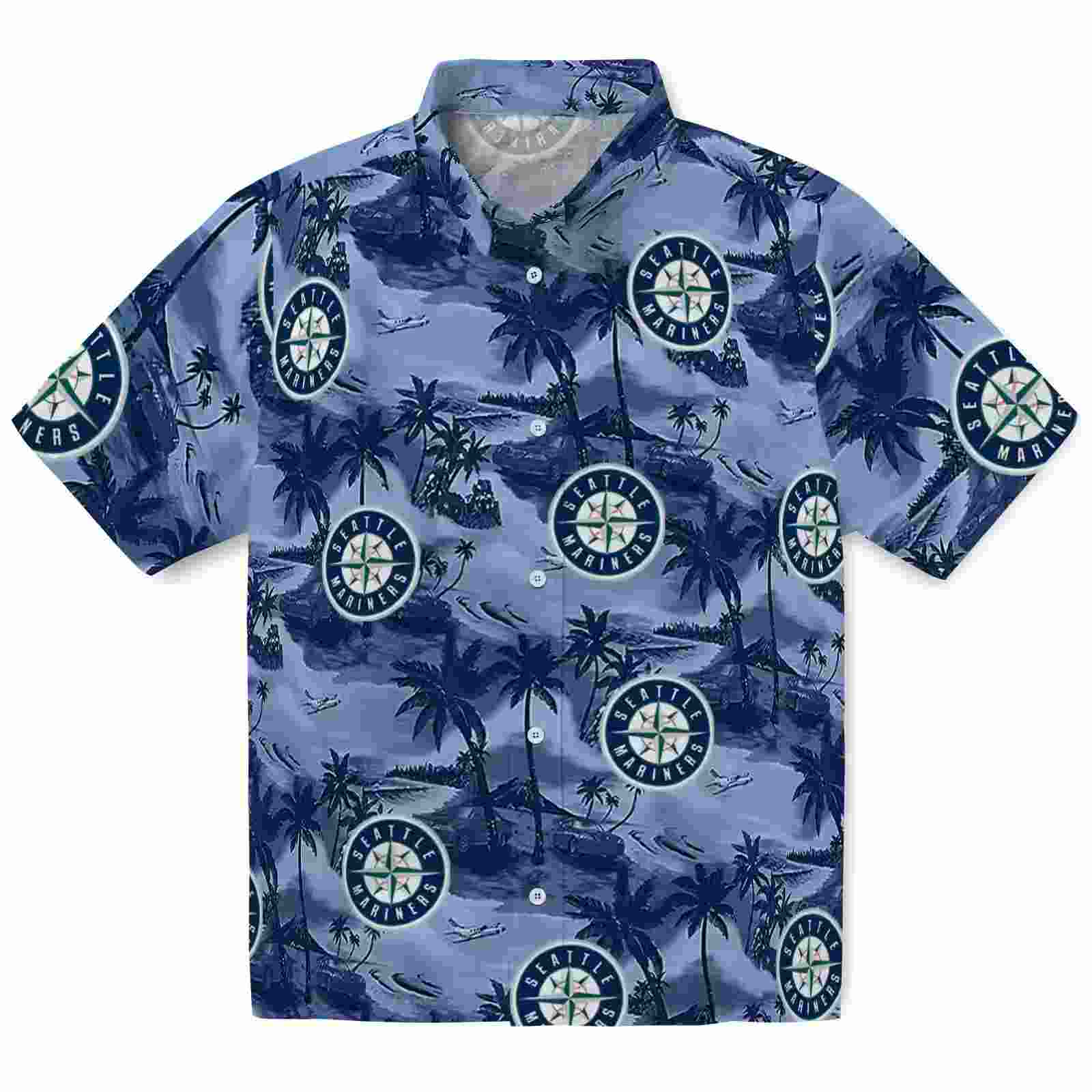 Seattle Mariners Coastal Palms Navy Blue Hawaiian Shirt