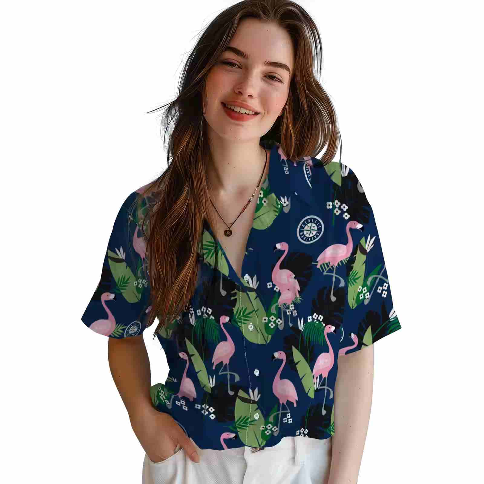 seattle mariners flamingo leaf motif navy blue hawaiian shirt latest model