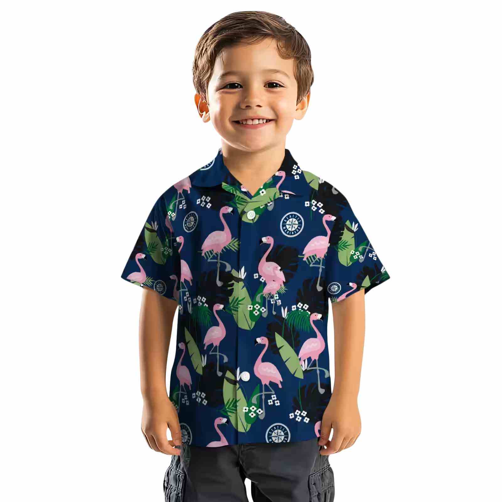 seattle mariners flamingo leaf motif navy blue hawaiian shirt top rated