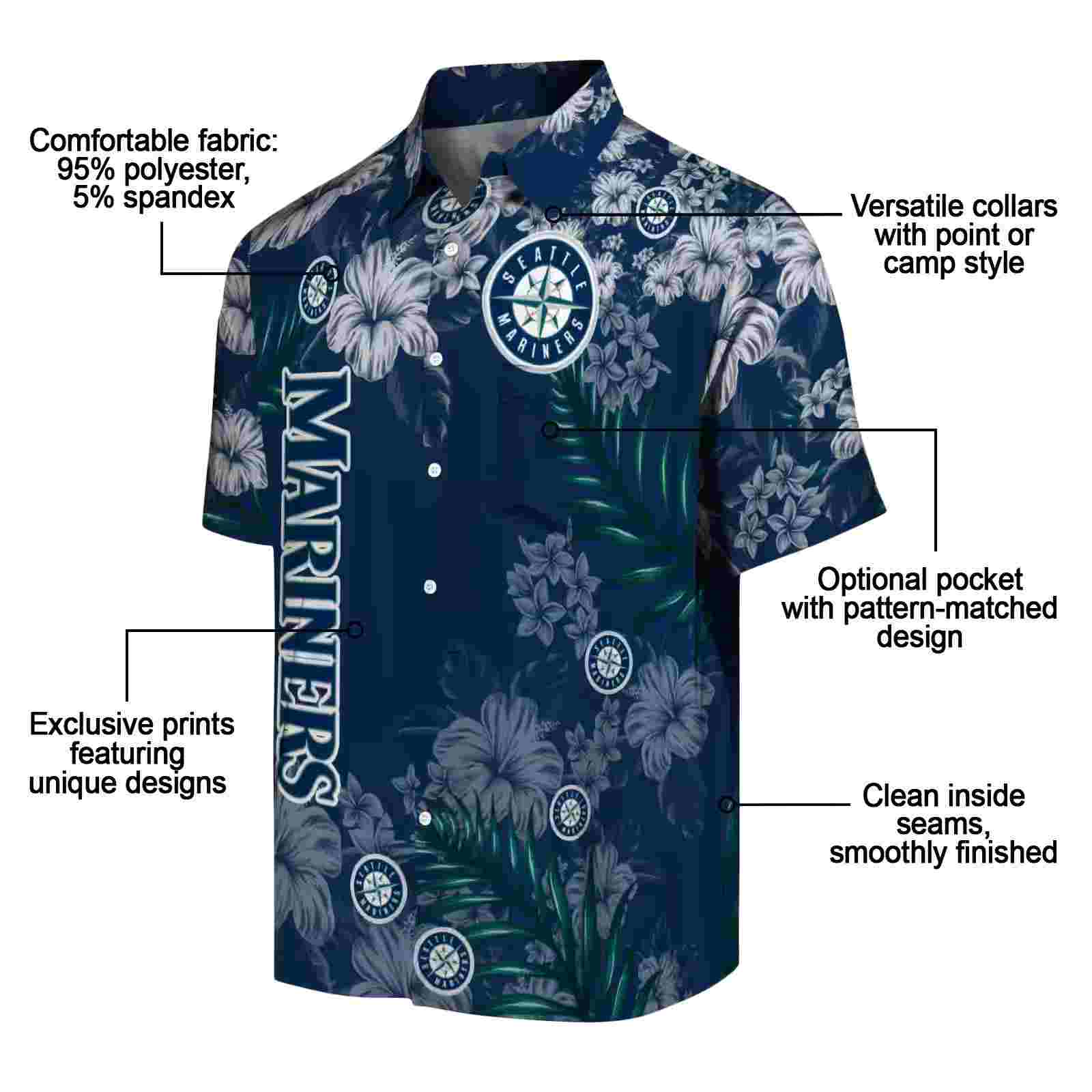 seattle mariners hibiscus print navy blue hawaiian shirt new arrival