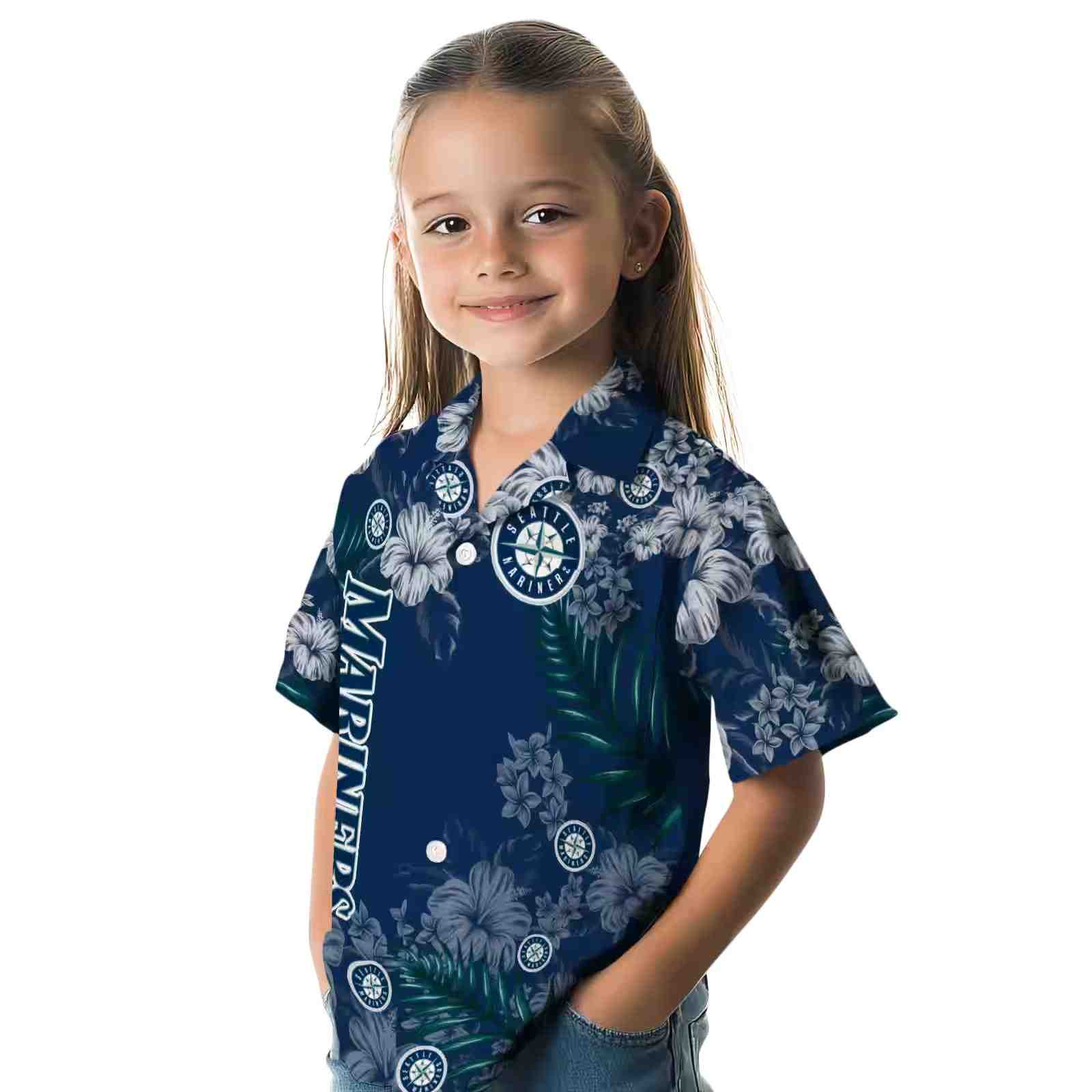 seattle mariners hibiscus print navy blue hawaiian shirt premium grade