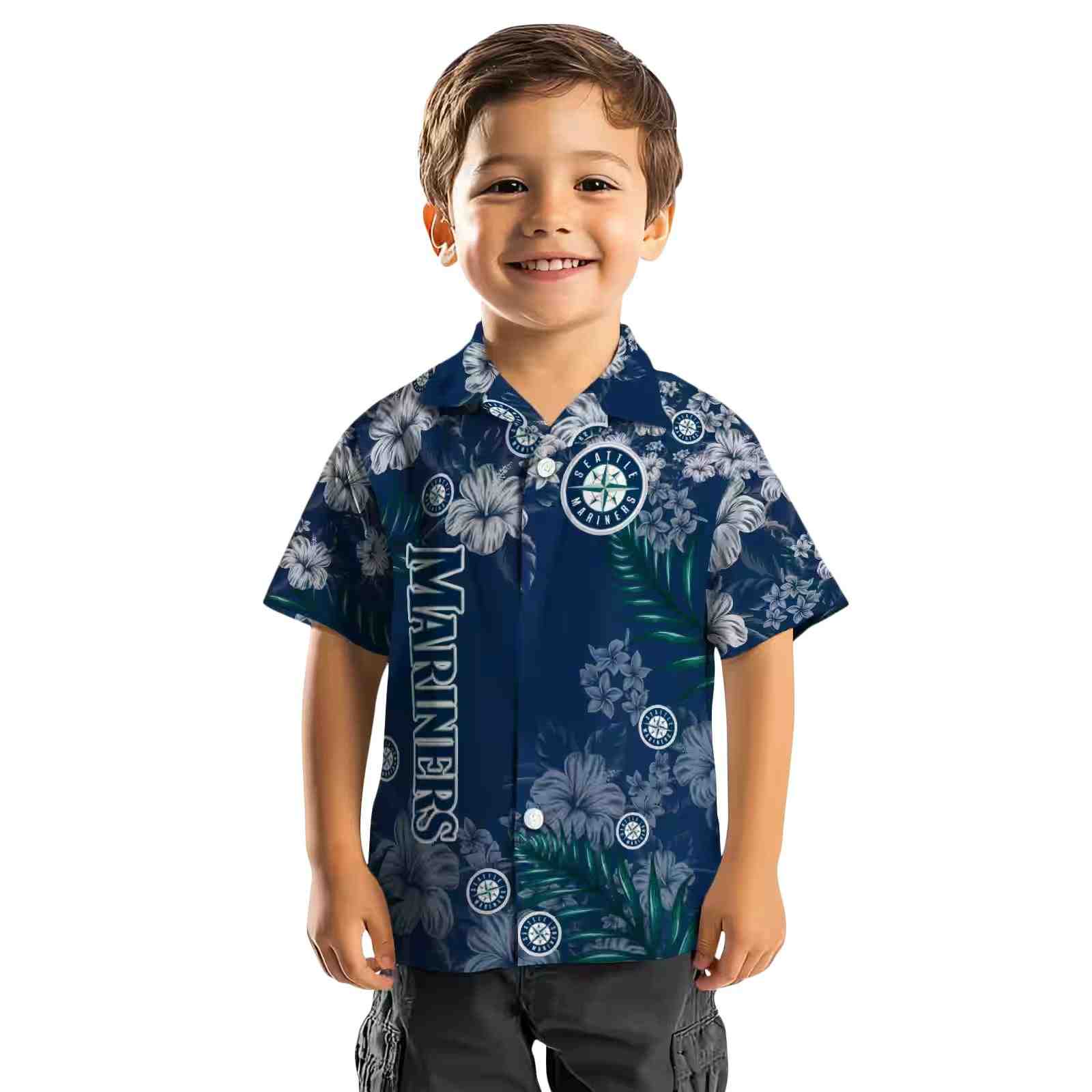 seattle mariners hibiscus print navy blue hawaiian shirt top rated