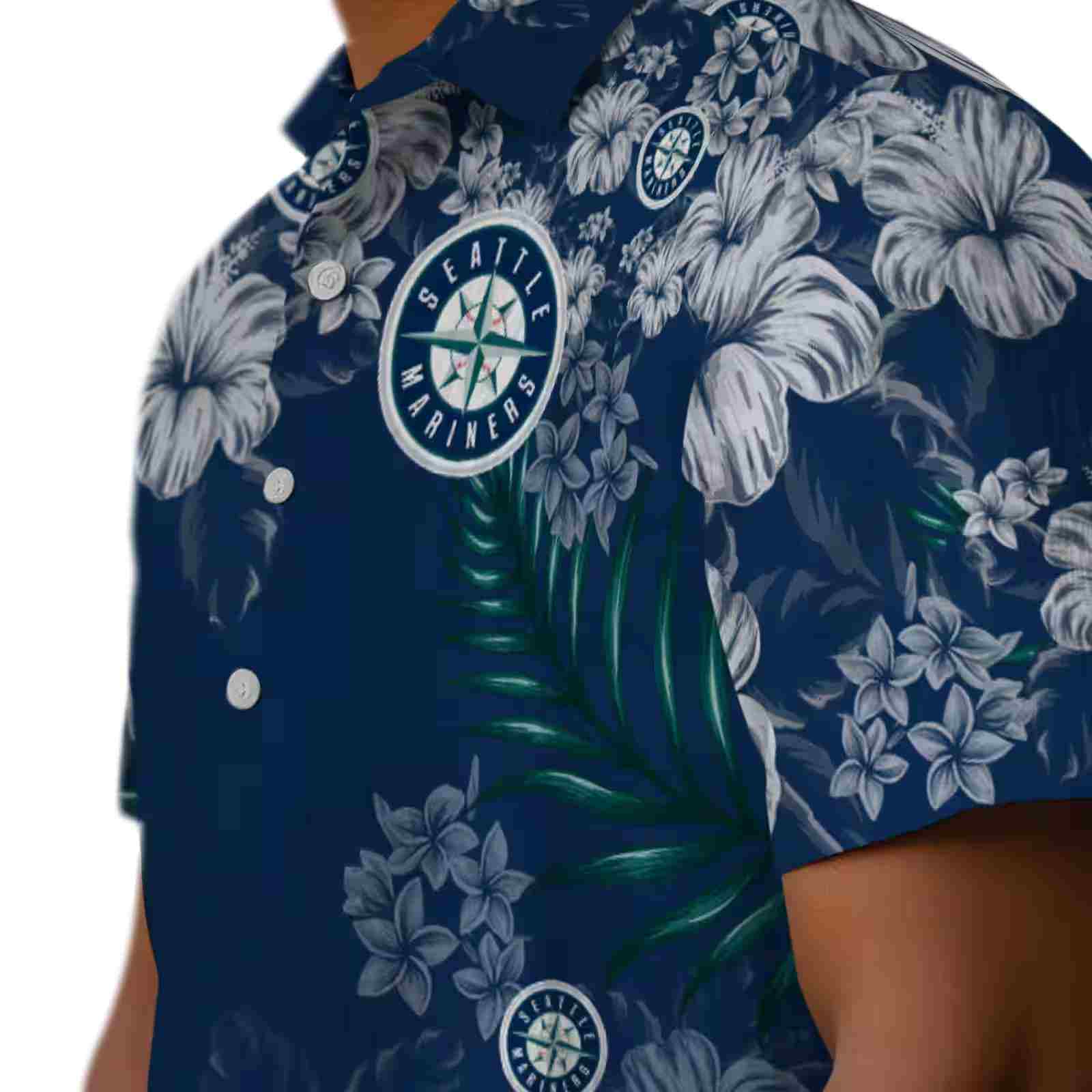 seattle mariners hibiscus print navy blue hawaiian shirt trendy