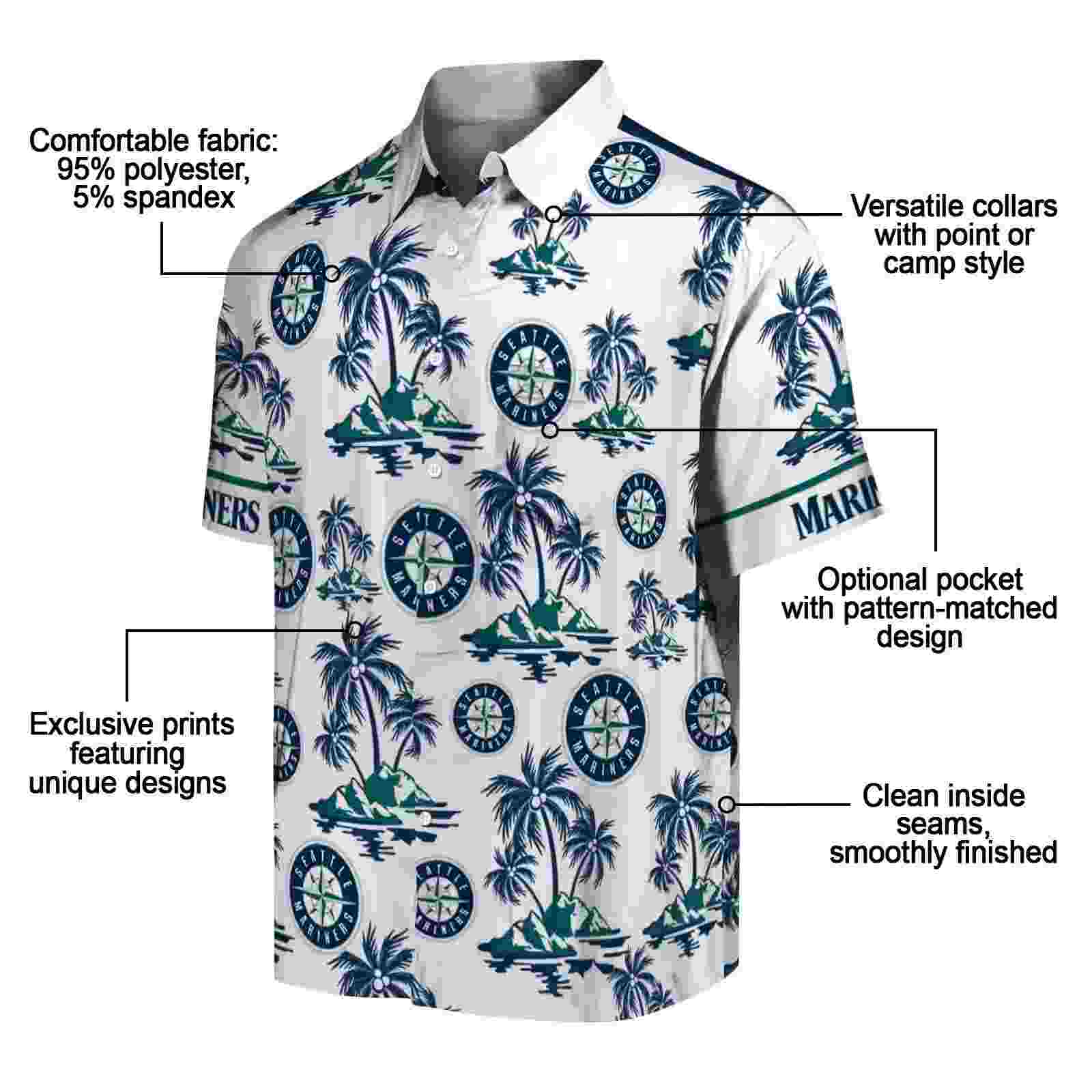 seattle mariners palm island print navy blue white hawaiian shirt new arrival