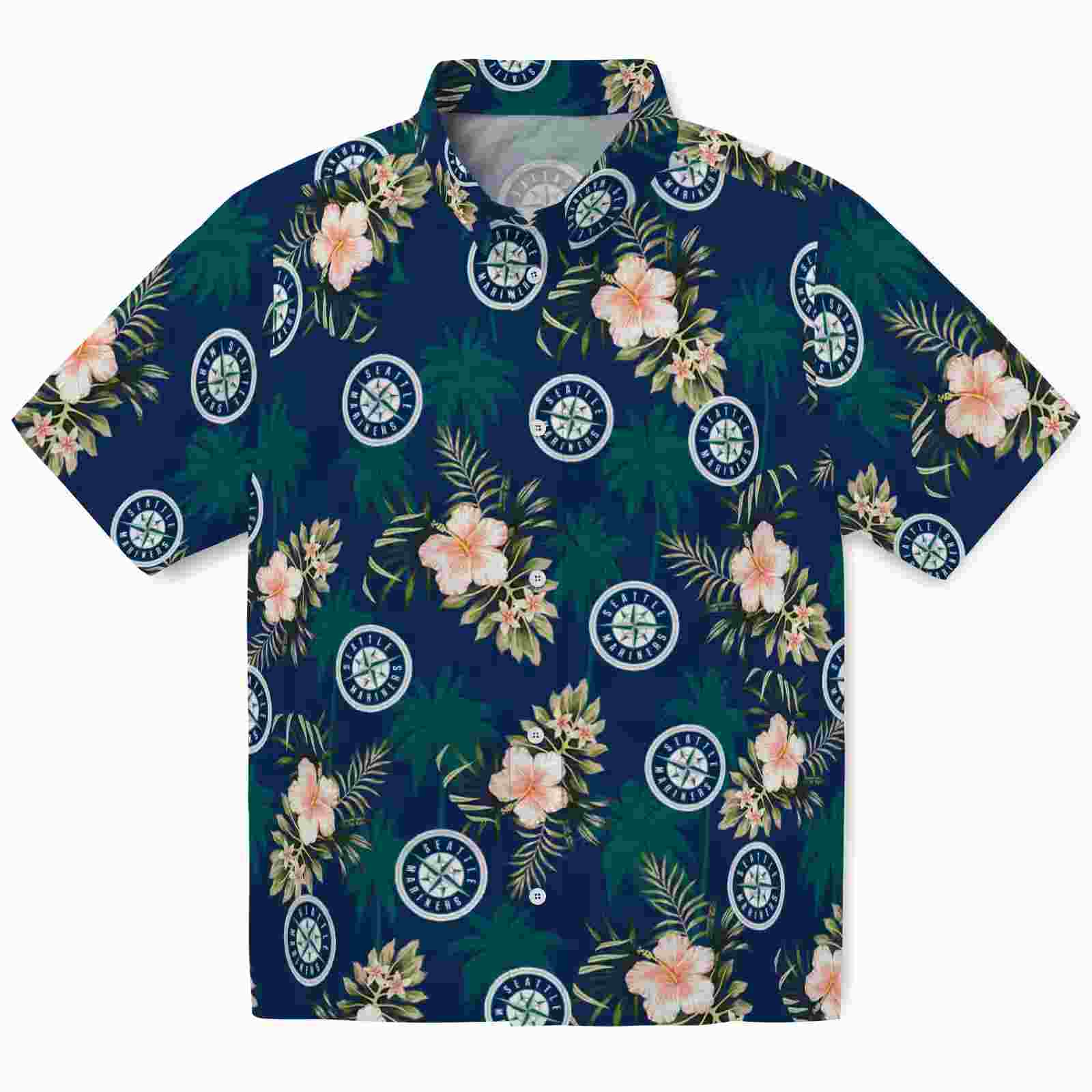 seattle mariners palm tree flower navy blue hawaiian shirt best selling