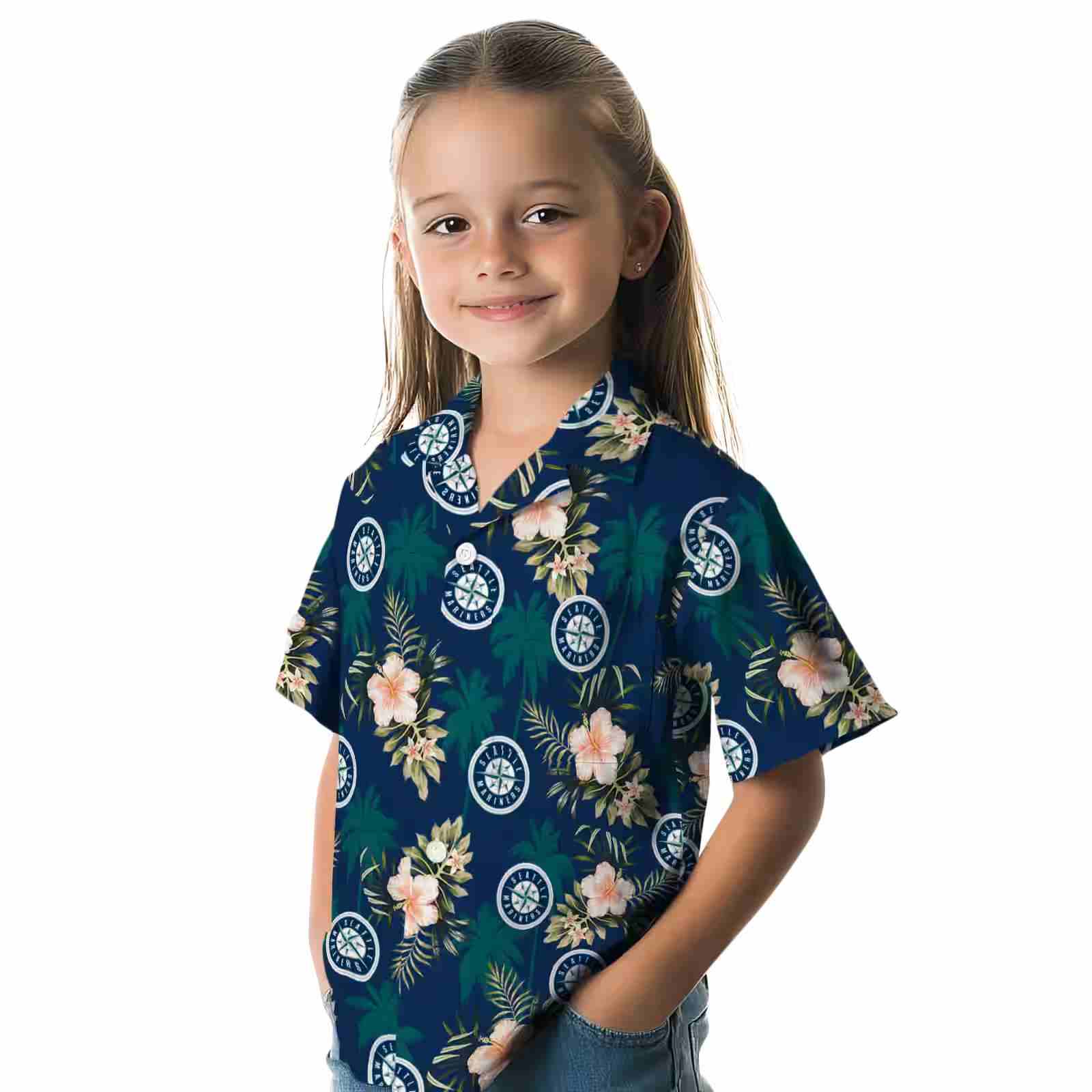 seattle mariners palm tree flower navy blue hawaiian shirt premium grade