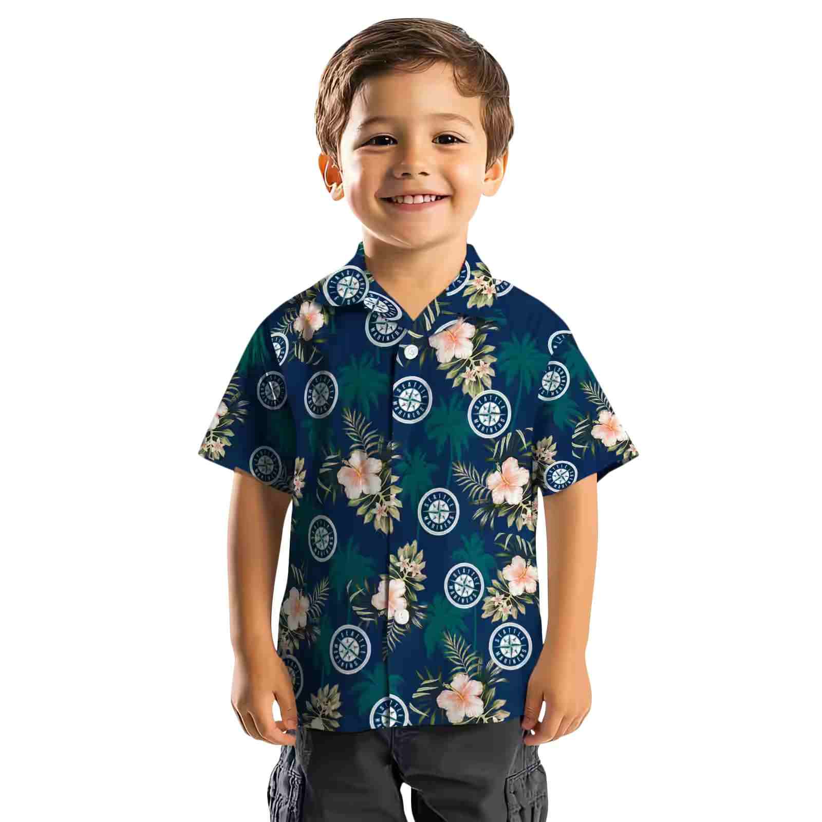 seattle mariners palm tree flower navy blue hawaiian shirt top rated