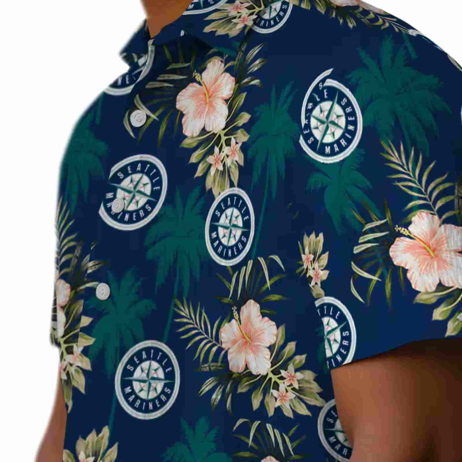 seattle mariners palm tree flower navy blue hawaiian shirt trendy