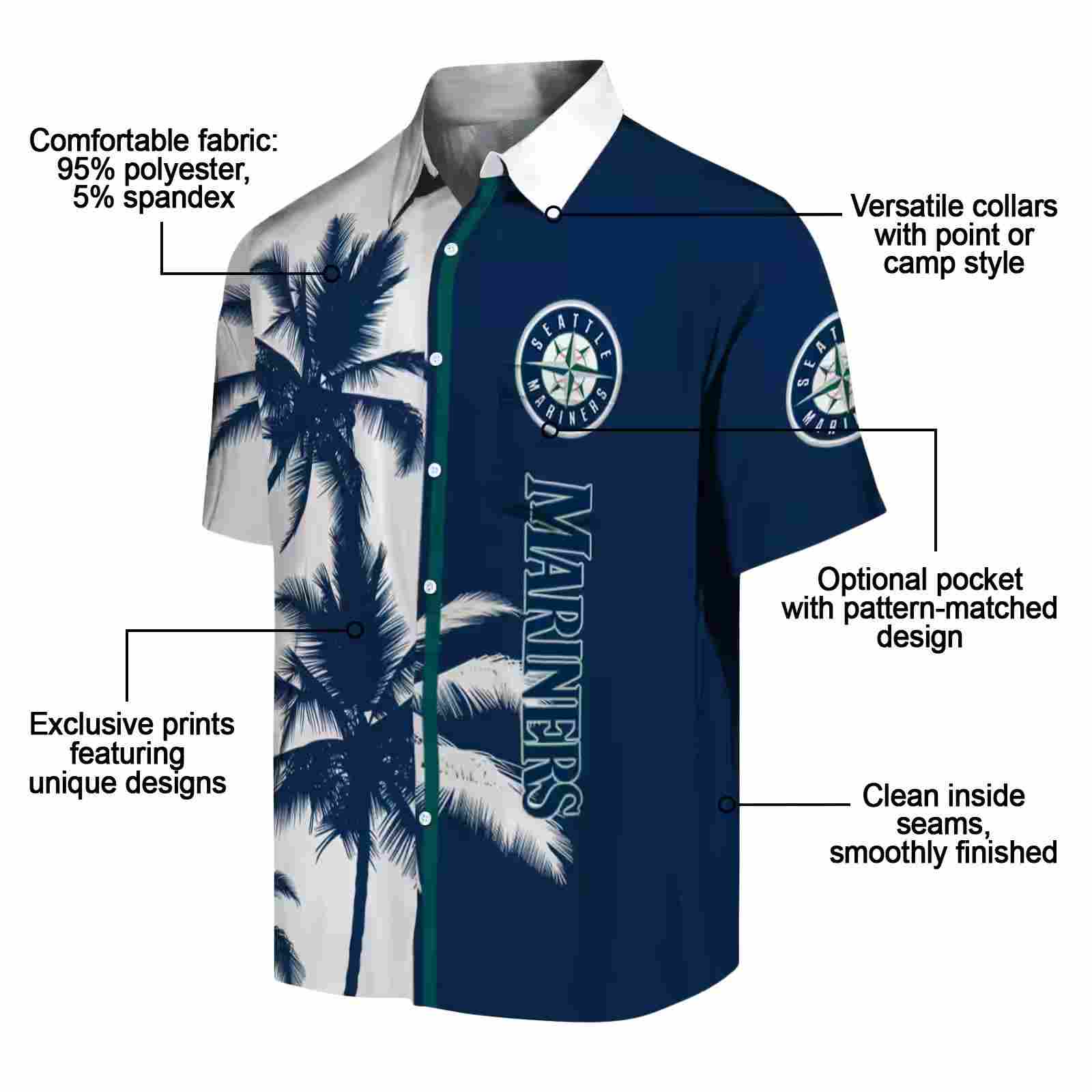 seattle mariners palm trees navy blue white hawaiian shirt new arrival