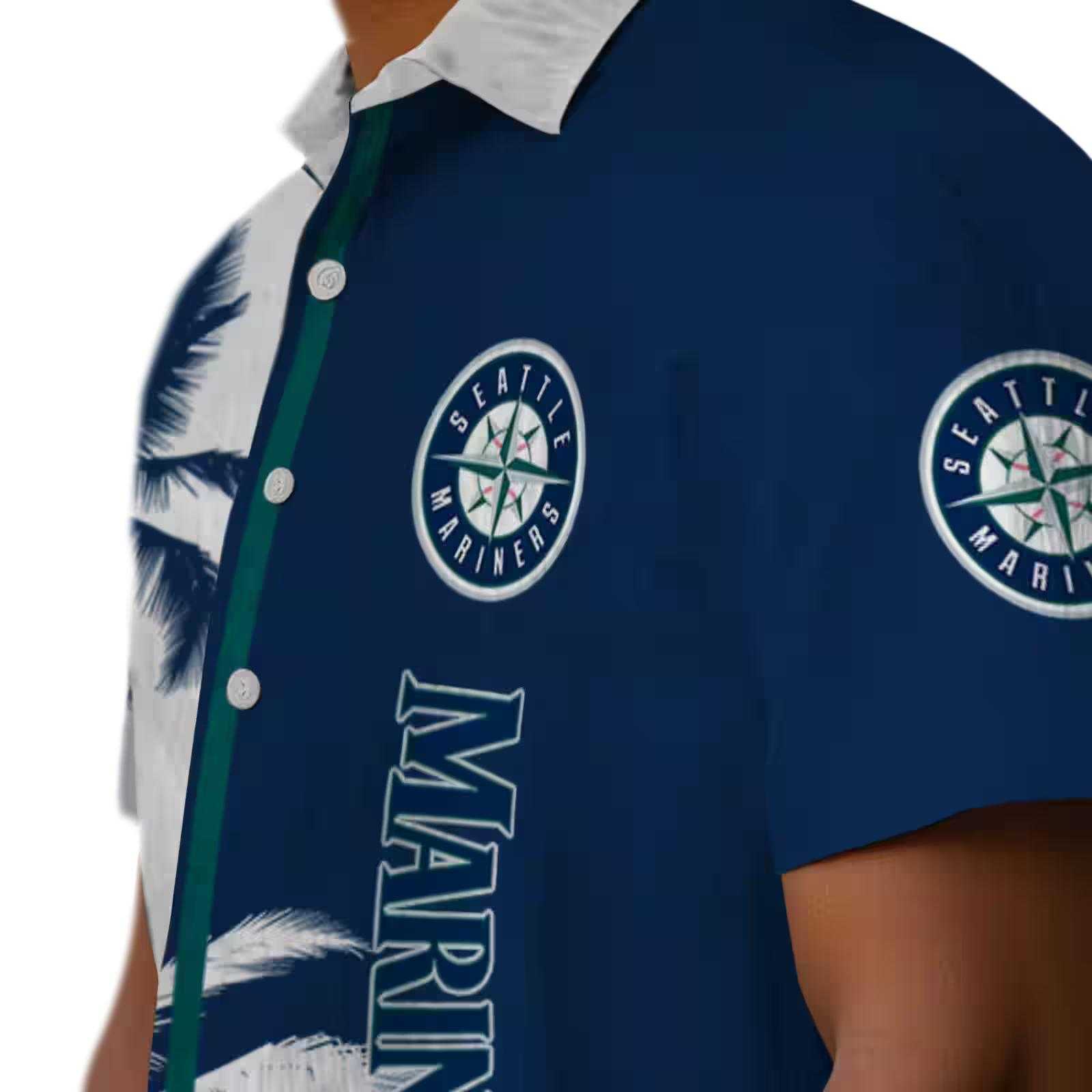 seattle mariners palm trees navy blue white hawaiian shirt trendy