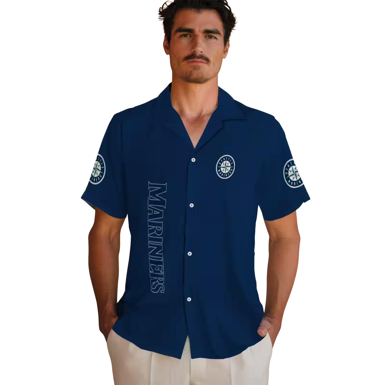 seattle mariners stuart minion navy blue hawaiian shirt fashion forward