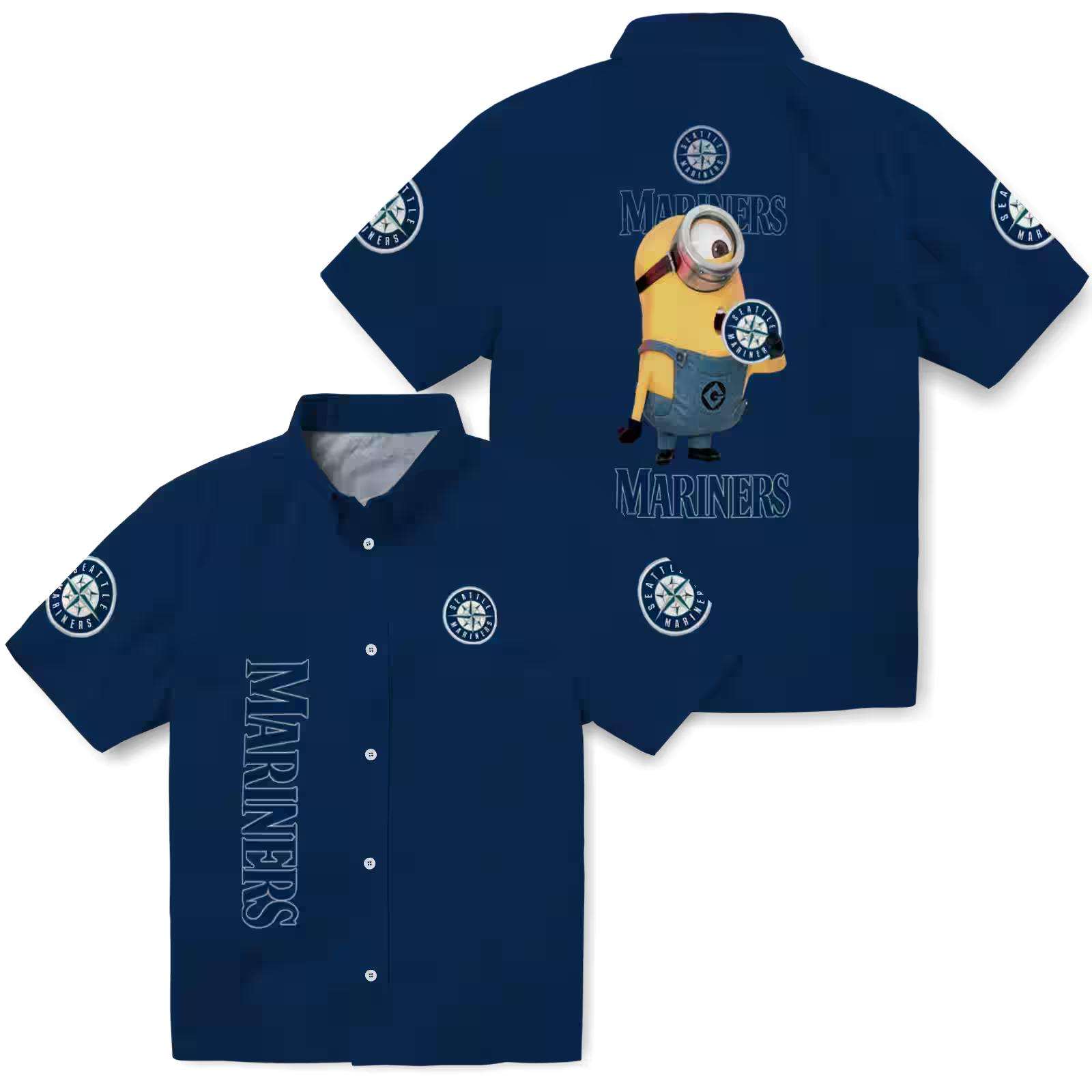 seattle mariners stuart minion navy blue hawaiian shirt high quality