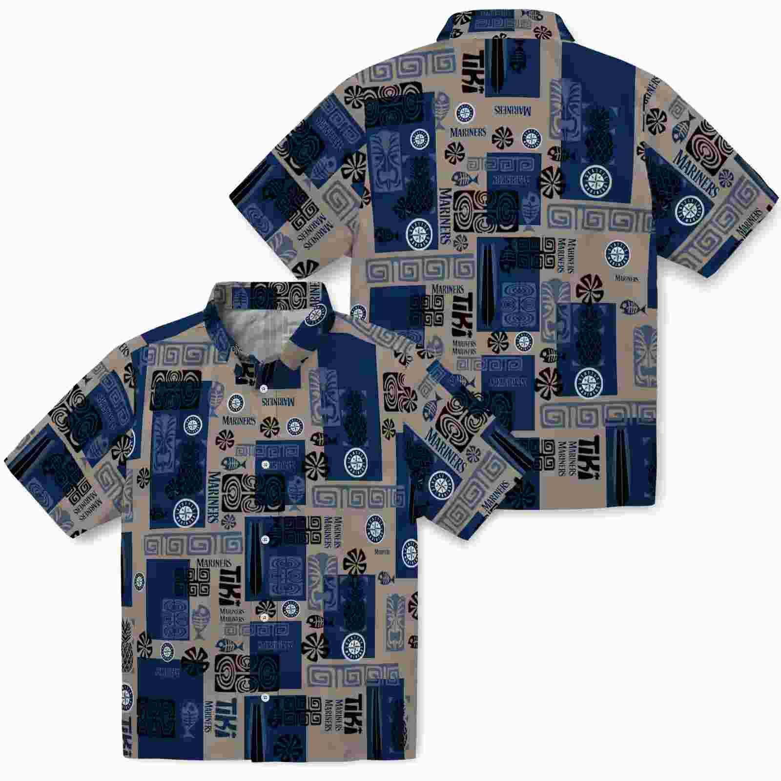 seattle mariners tribal symbols navy blue hawaiian shirt high quality