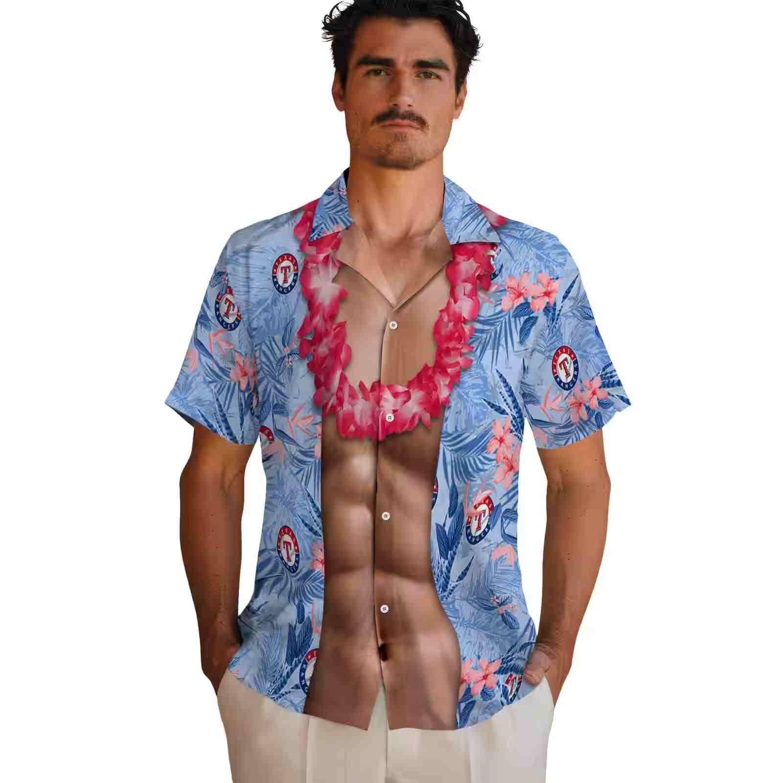 texas rangers chest illusion blue hawaiian shirt fashion forward