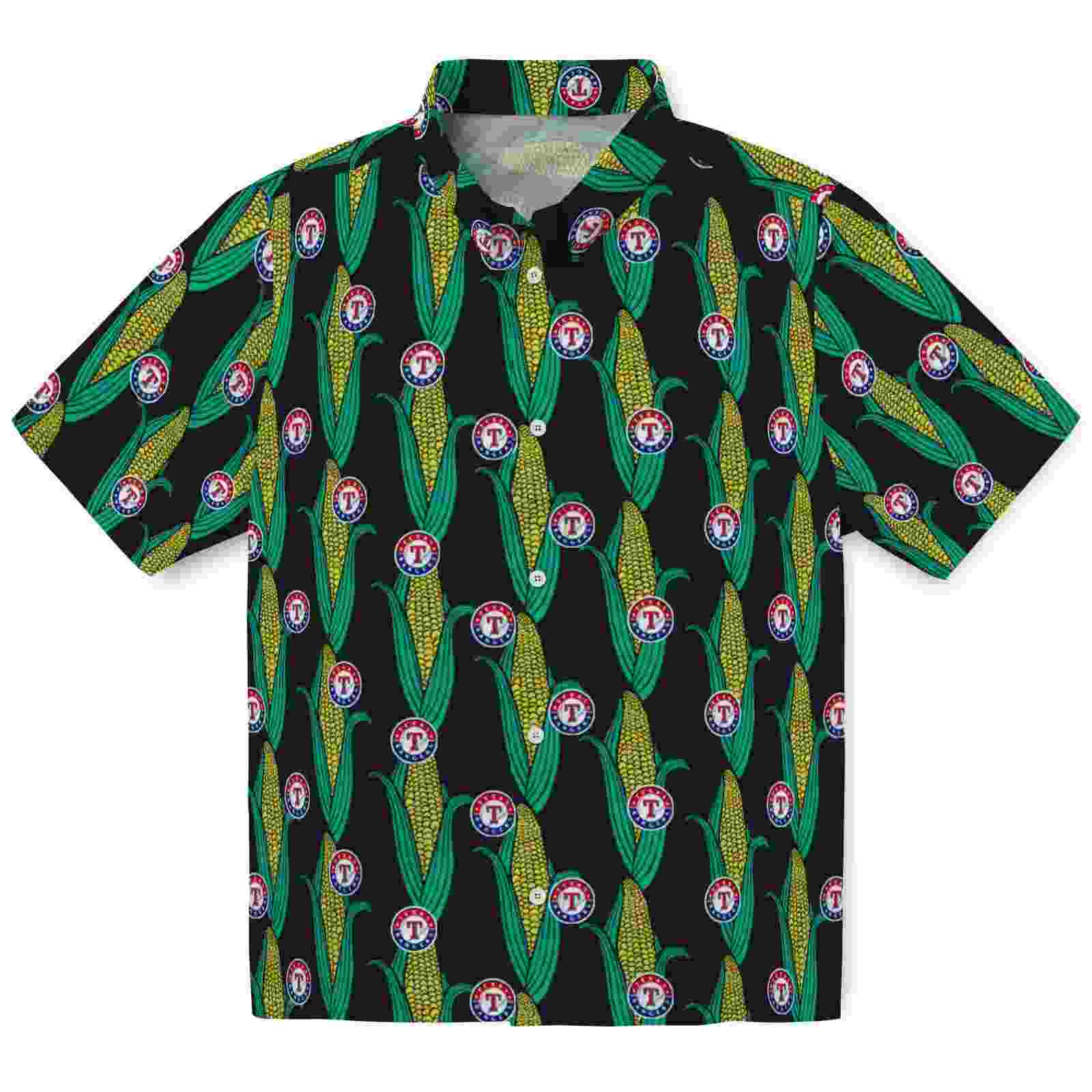 Texas Rangers Corn Motifs Black Green Hawaiian Shirt