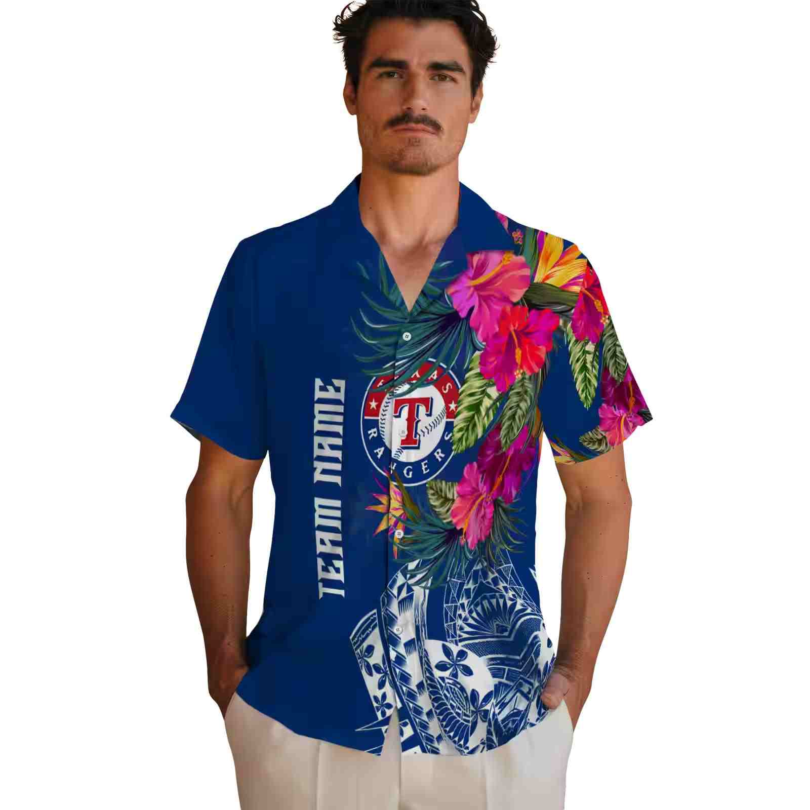 texas rangers floral polynesian blue hawaiian shirt fashion forward