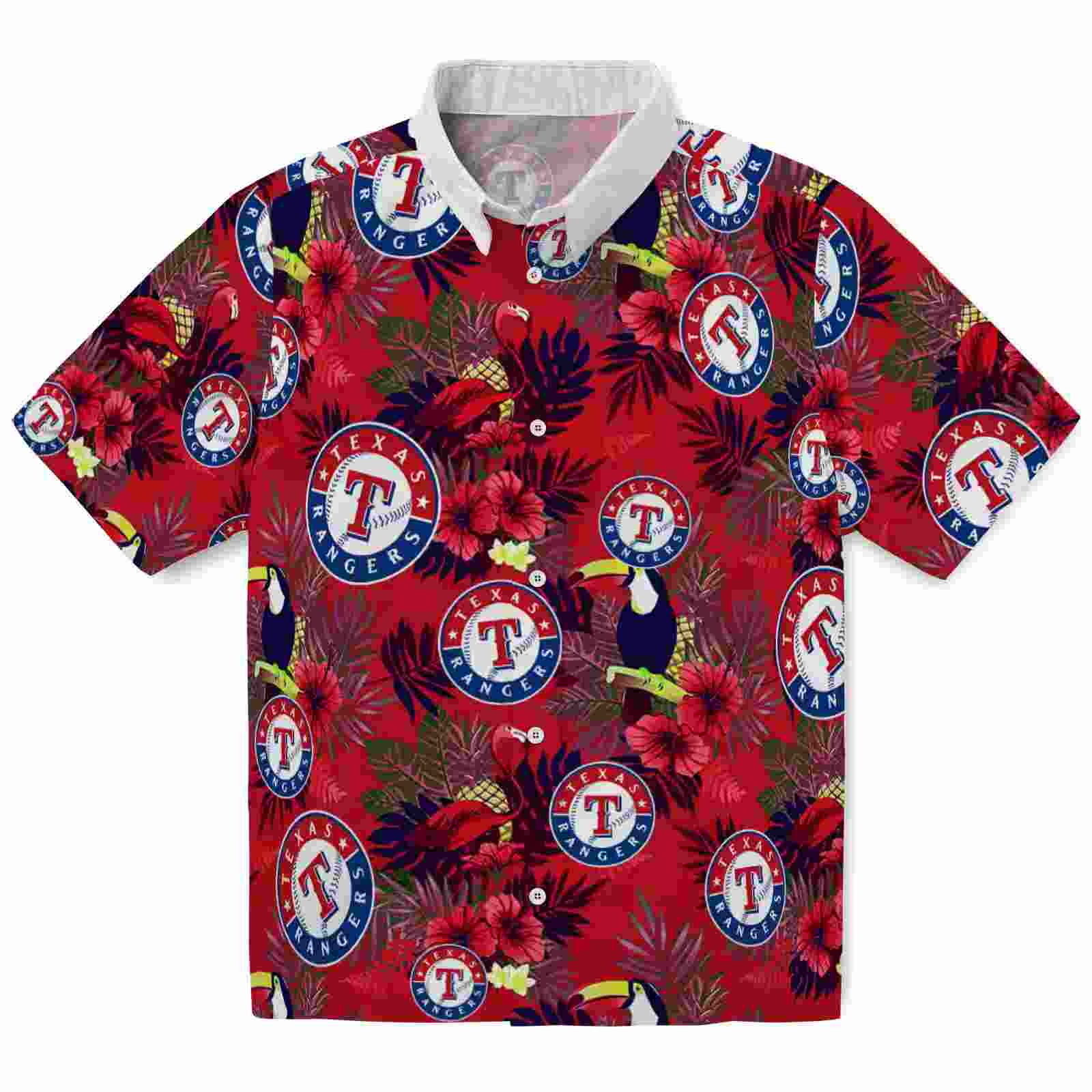 Texas Rangers Floral Toucan Blue Red Hawaiian Shirt