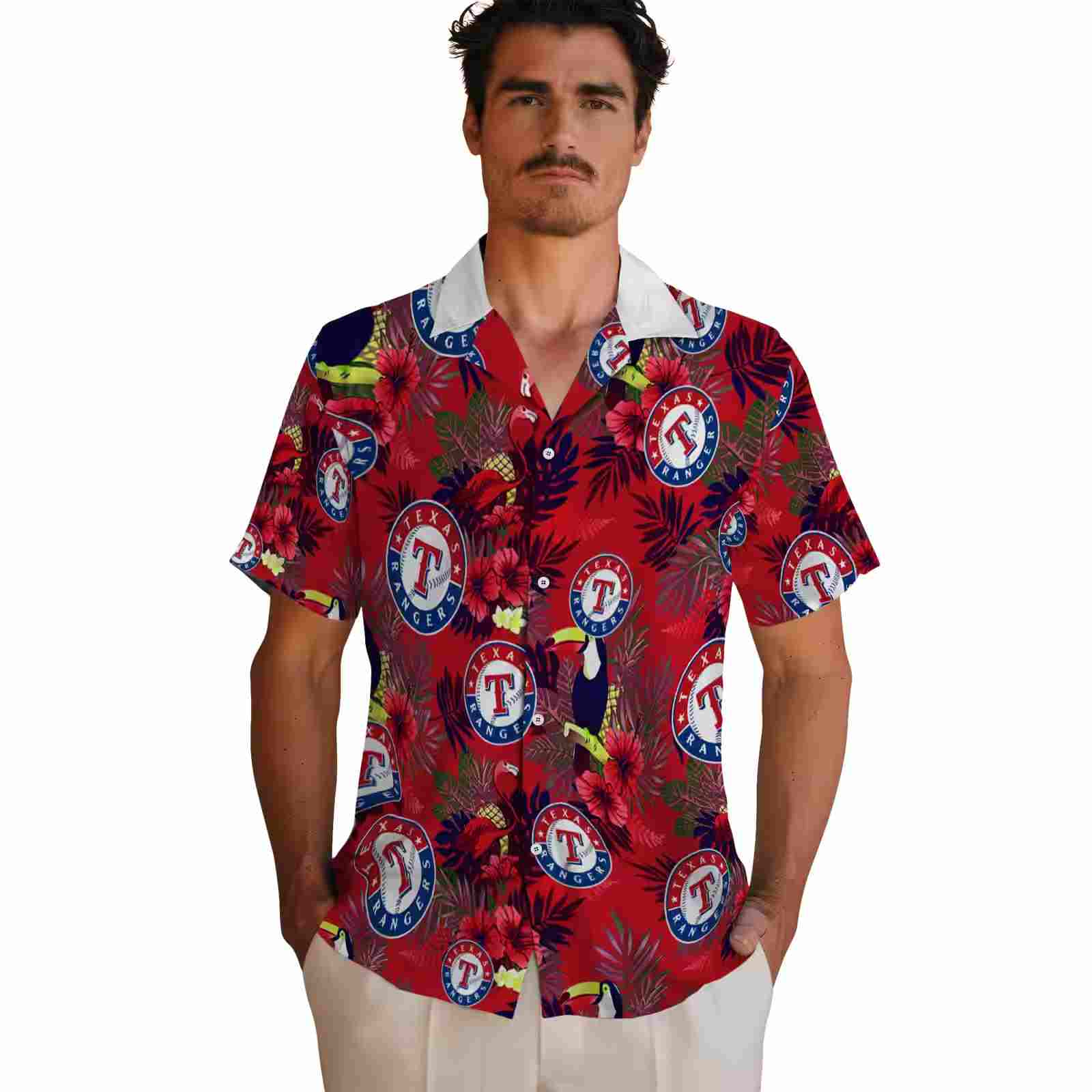 texas rangers floral toucan blue red hawaiian shirt fashion forward