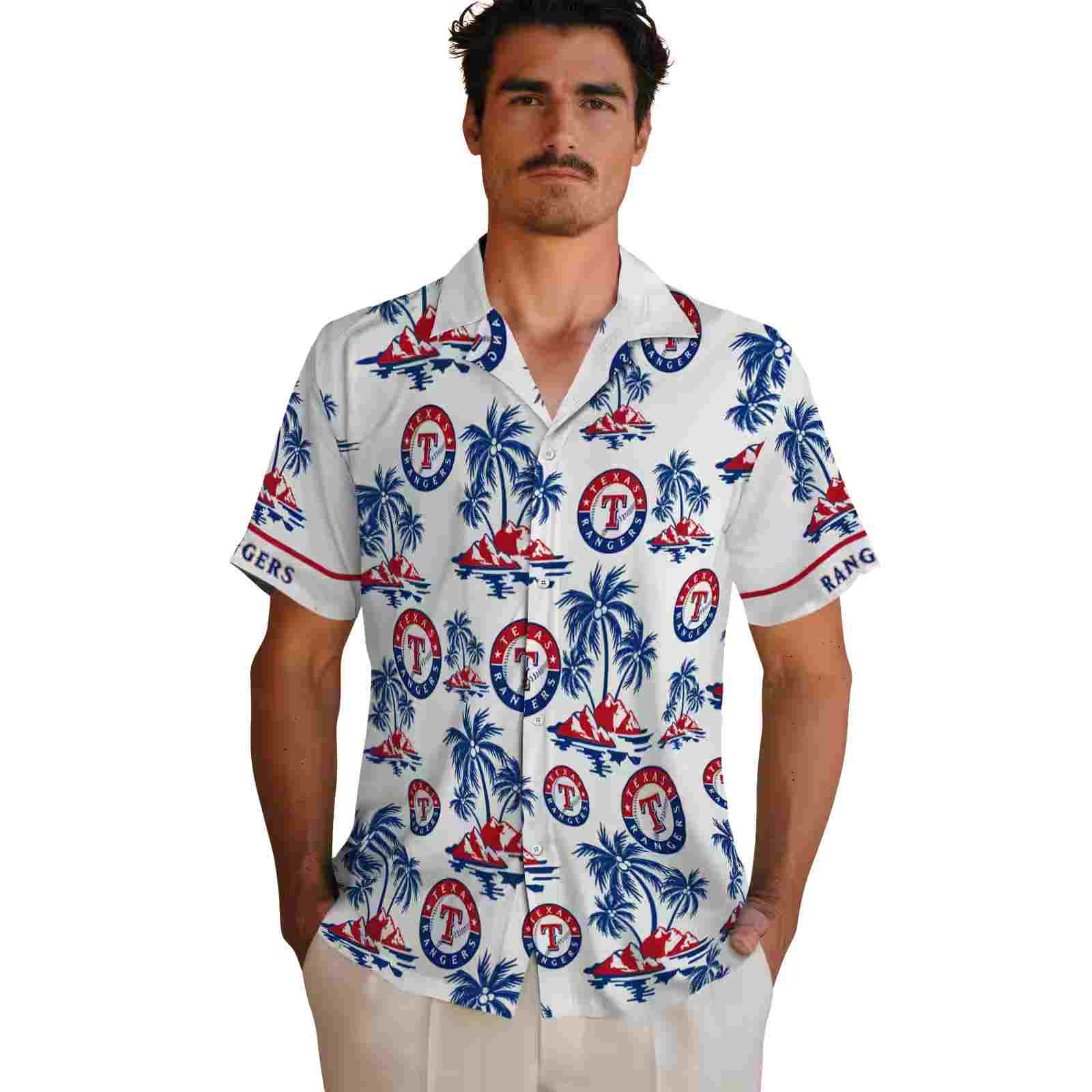 texas rangers palm island print blue white hawaiian shirt fashion forward