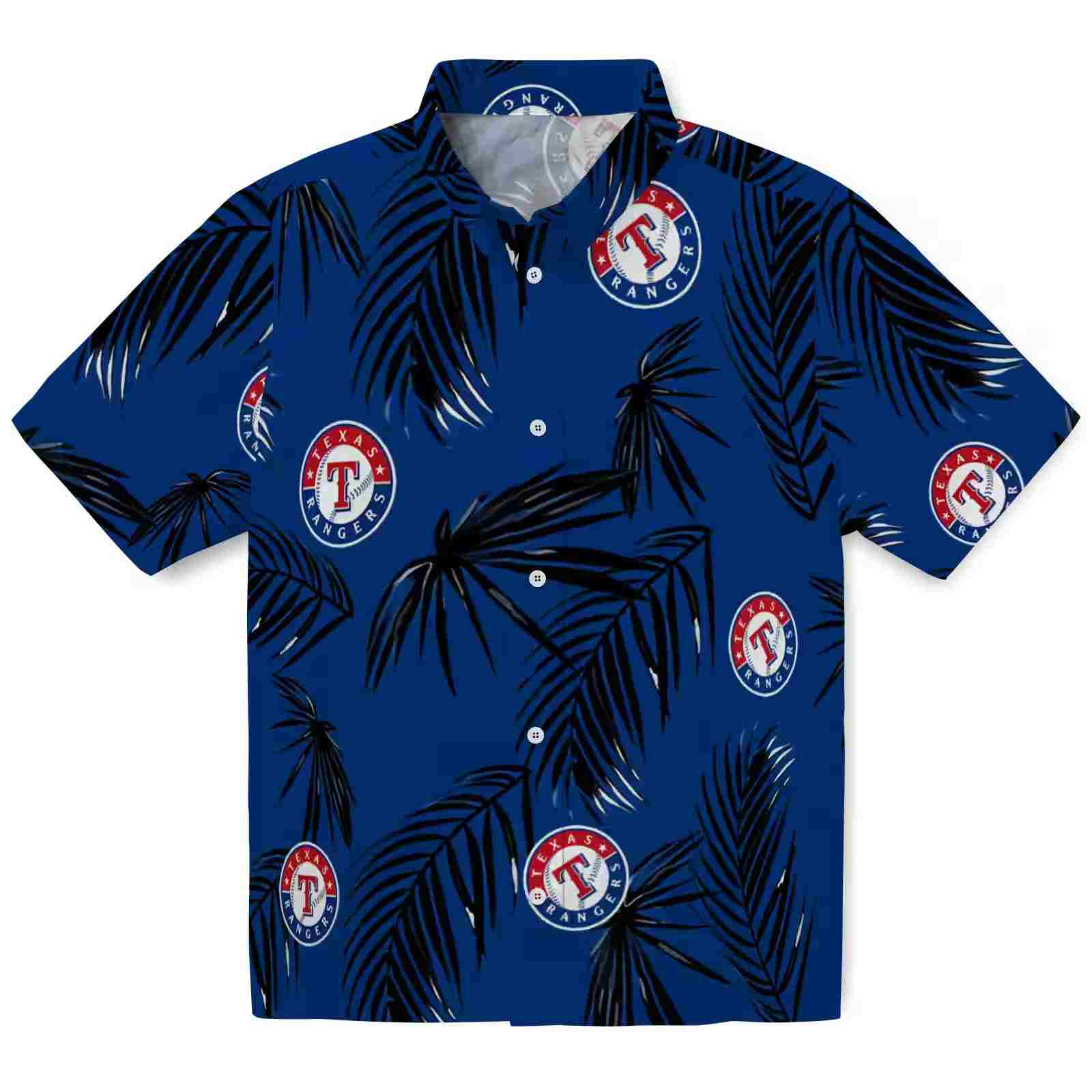 Texas Rangers Palm Leaf Blue Hawaiian Shirt