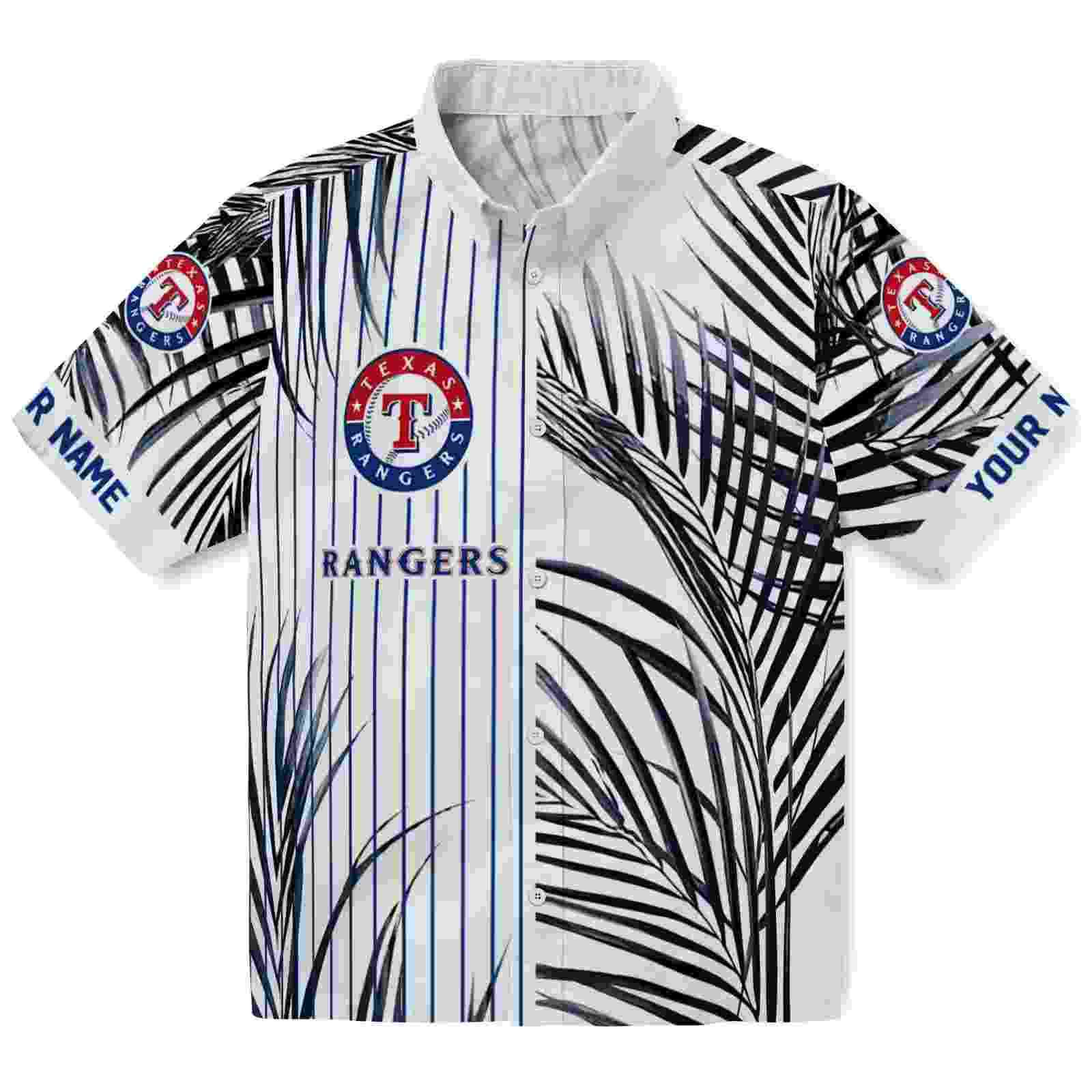 Texas Rangers Palm Stripes Blue Black White Hawaiian Shirt