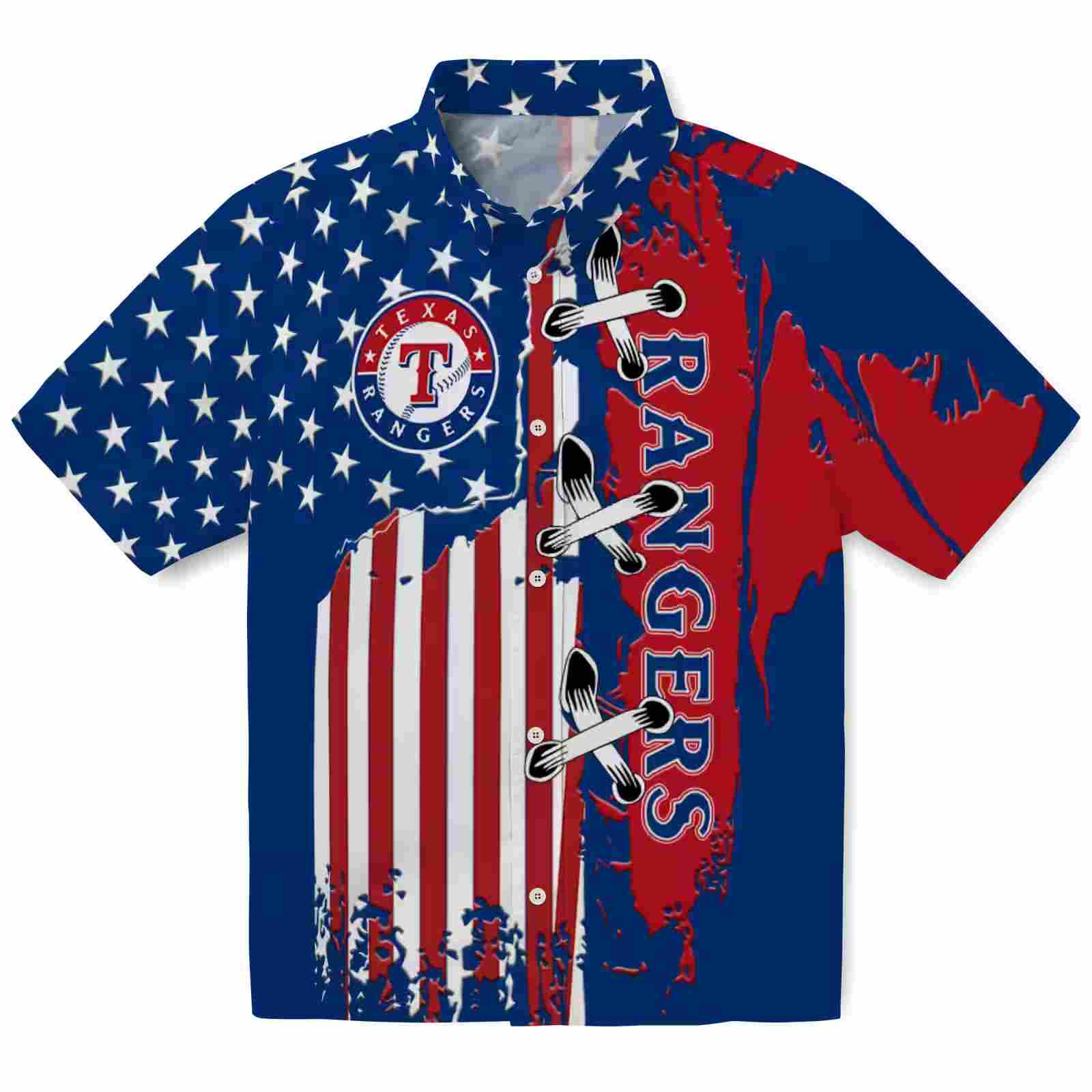 Texas Rangers Stitched Flag Blue Hawaiian Shirt