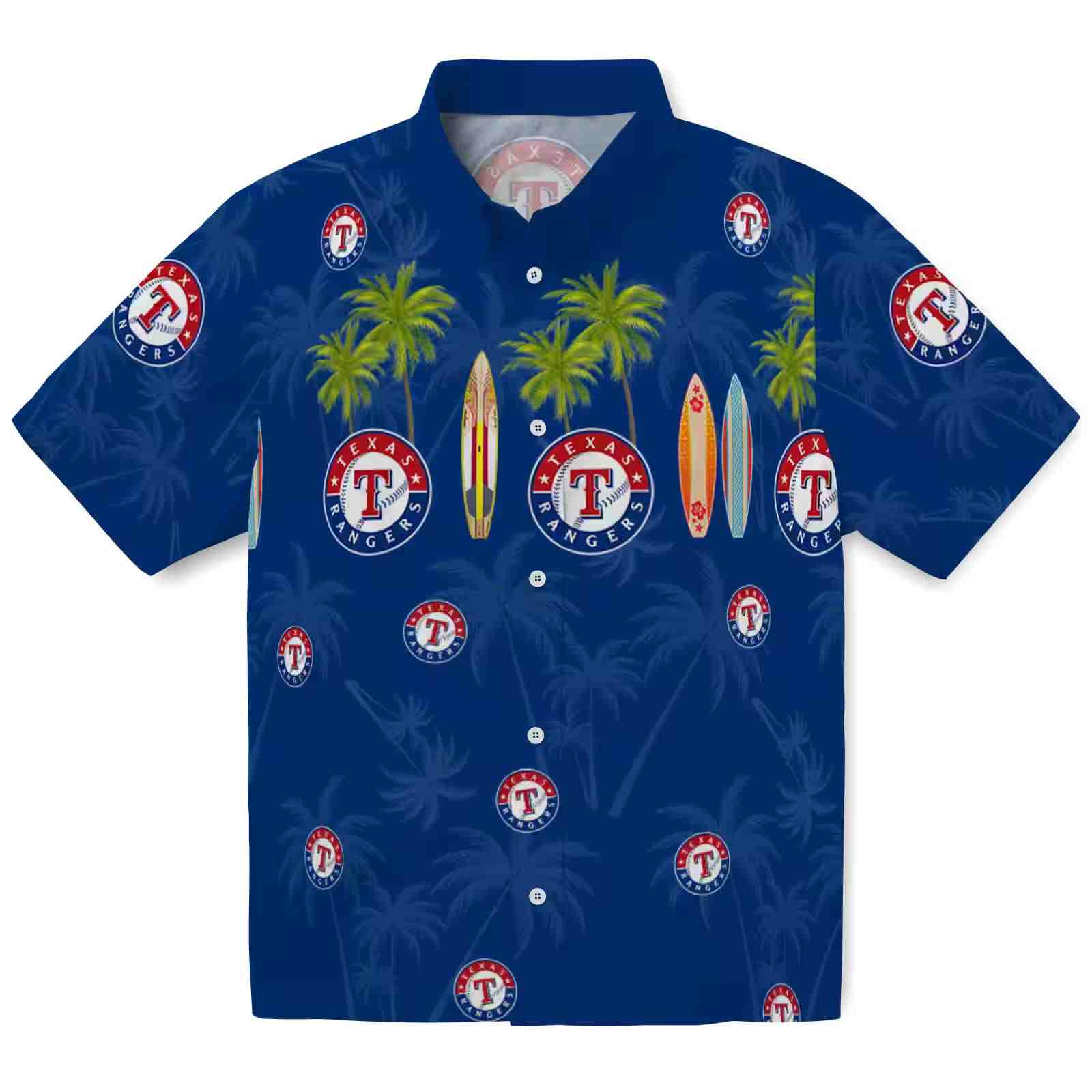 Texas Rangers Surfboard Palm Blue Hawaiian Shirt